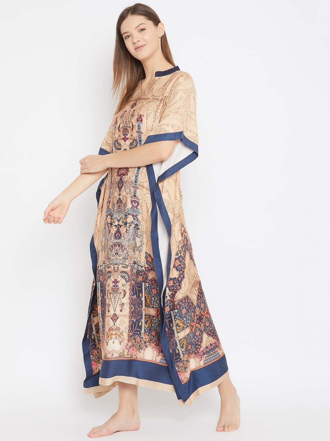 The Kaftan Company Kaftan Regal Paisleys Printed Beige Maxi Kaftan