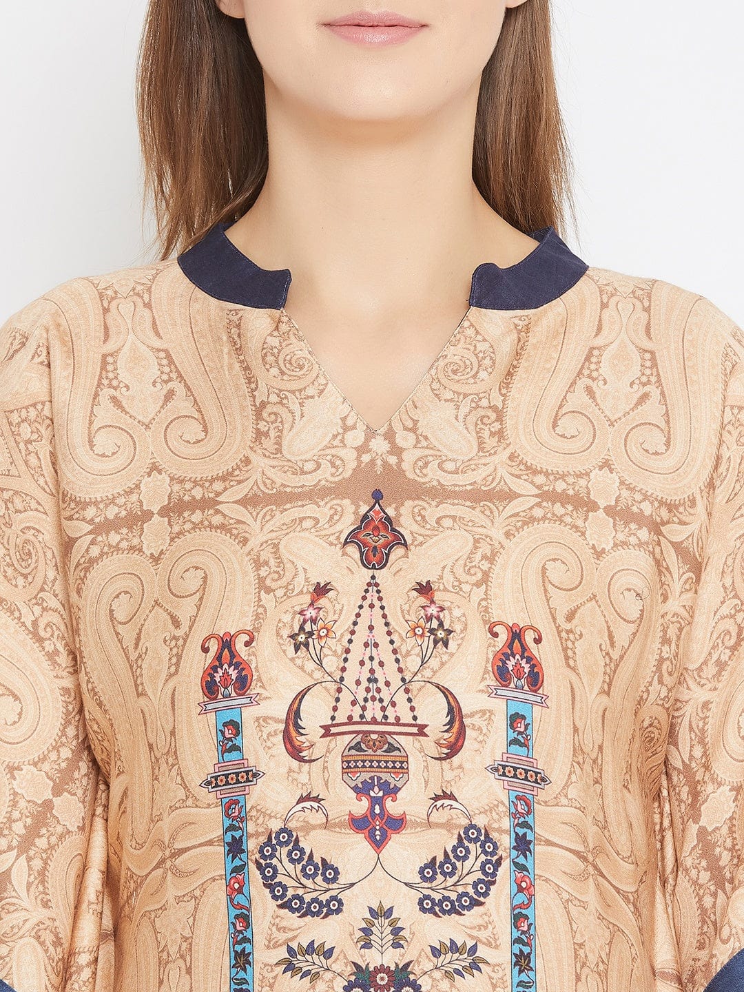 The Kaftan Company Kaftan Regal Paisleys Printed Beige Maxi Kaftan