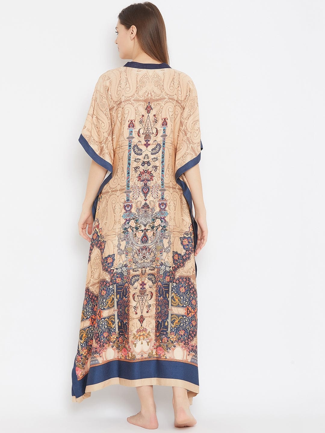 The Kaftan Company Kaftan Regal Paisleys Printed Beige Maxi Kaftan