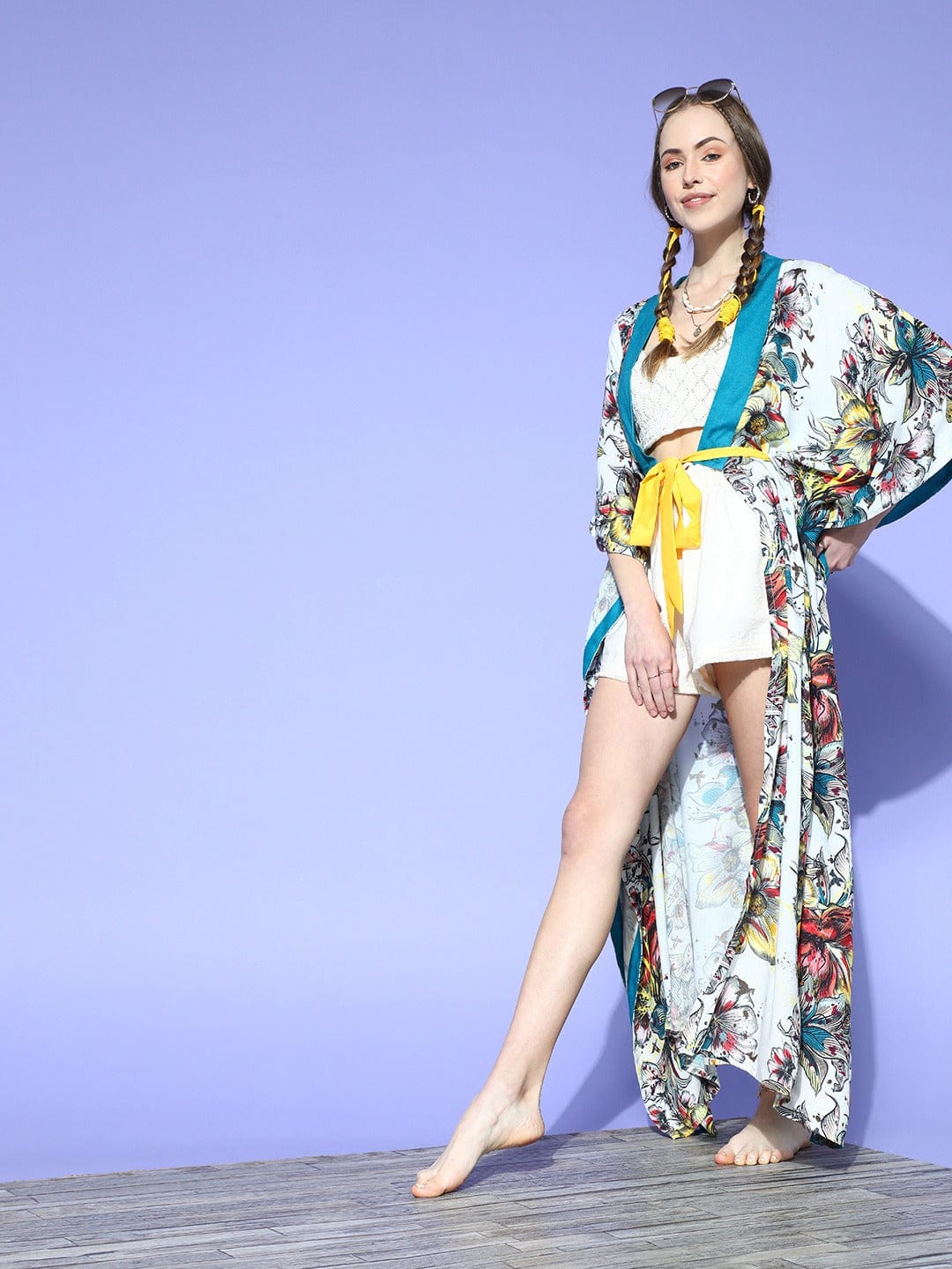 The Kaftan Company Kaftan White Floral Line Resort Kaftan Coverup