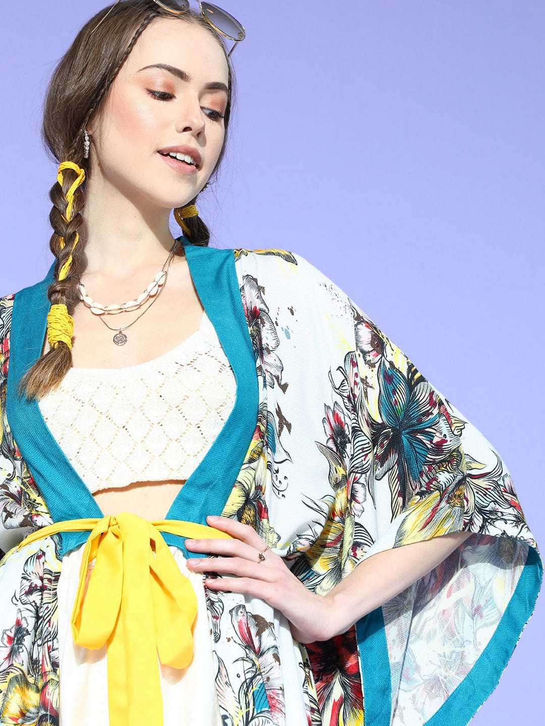 The Kaftan Company Kaftan White Floral Line Resort Kaftan Coverup