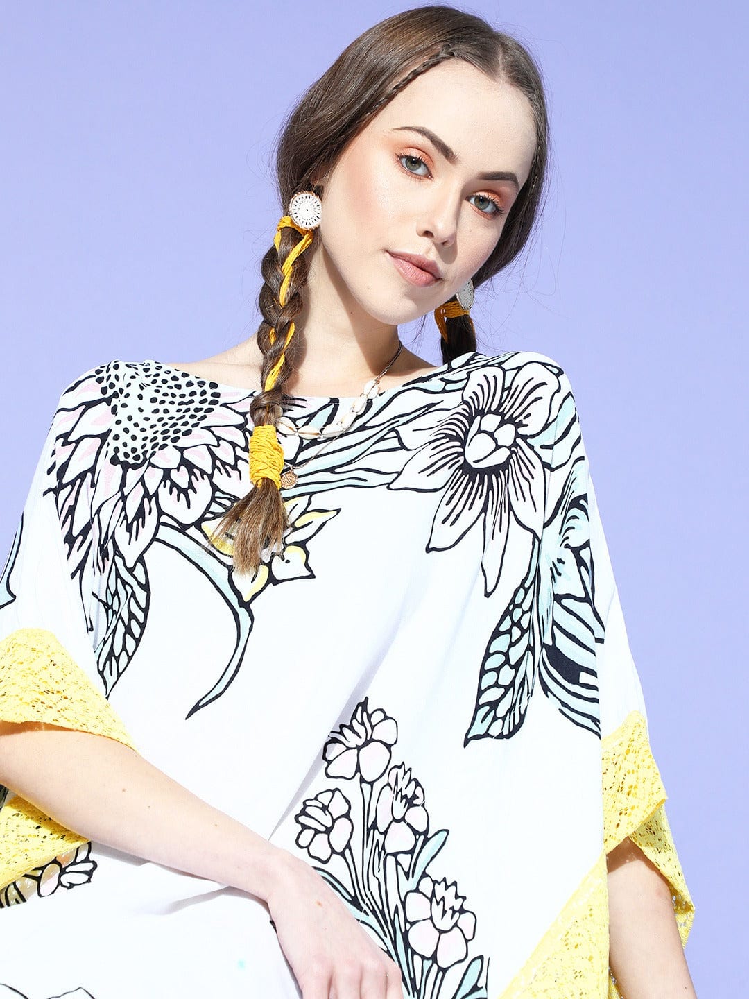 The Kaftan Company Kaftan White Sunflowers And Lilies Resortwear Kaftan