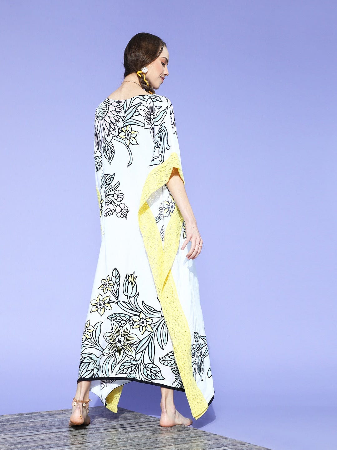 The Kaftan Company Kaftan White Sunflowers And Lilies Resortwear Kaftan