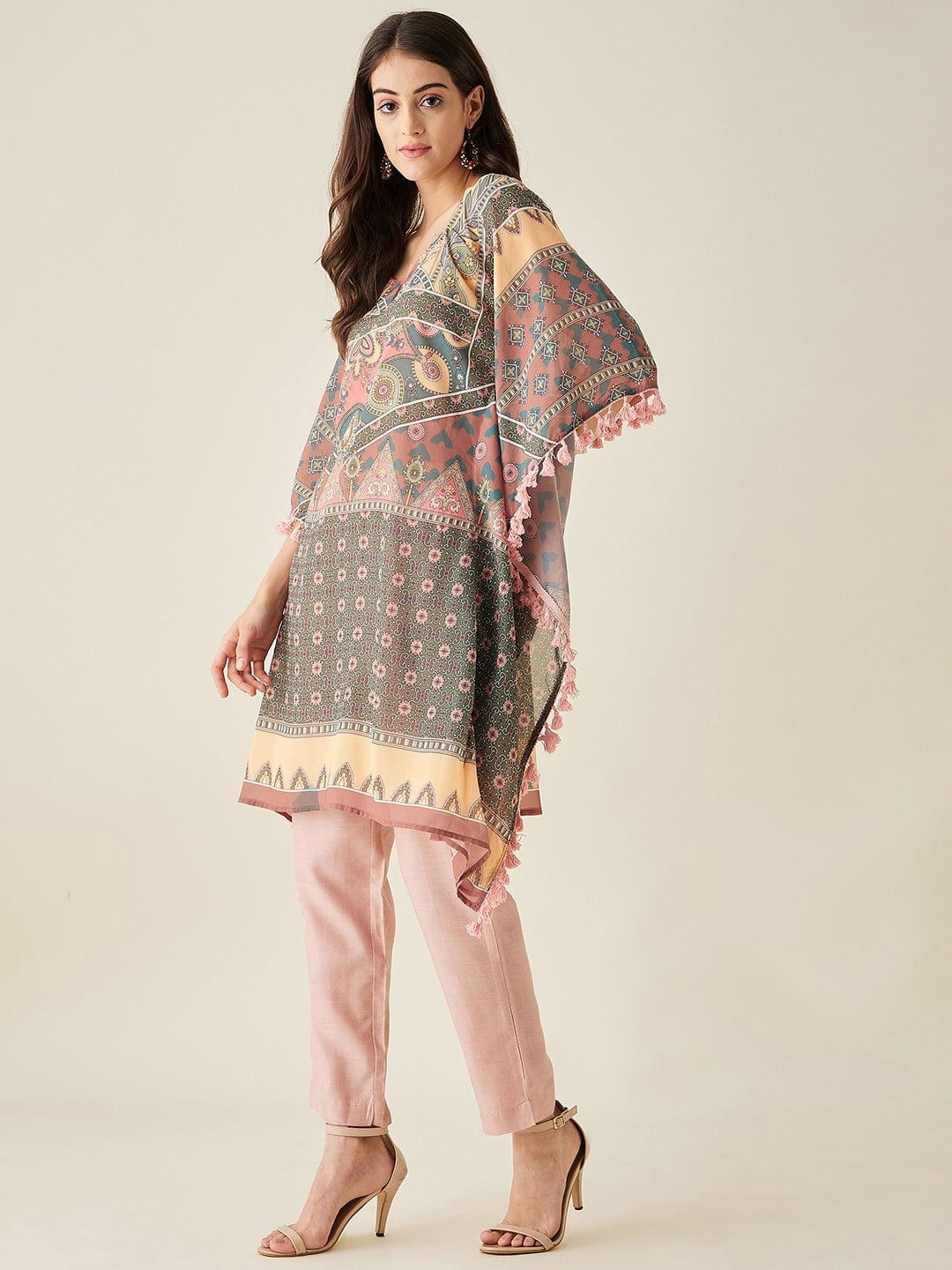 The Kaftan Company Kurta Green Abstract Floral Printed Kaftan Kurta