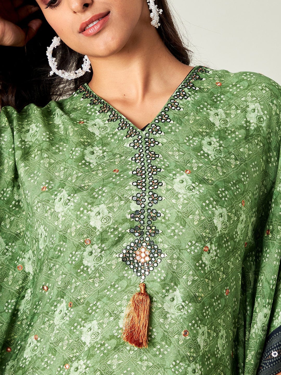 The Kaftan Company Kurta Green and Black Paneled Bandhani Kurta
