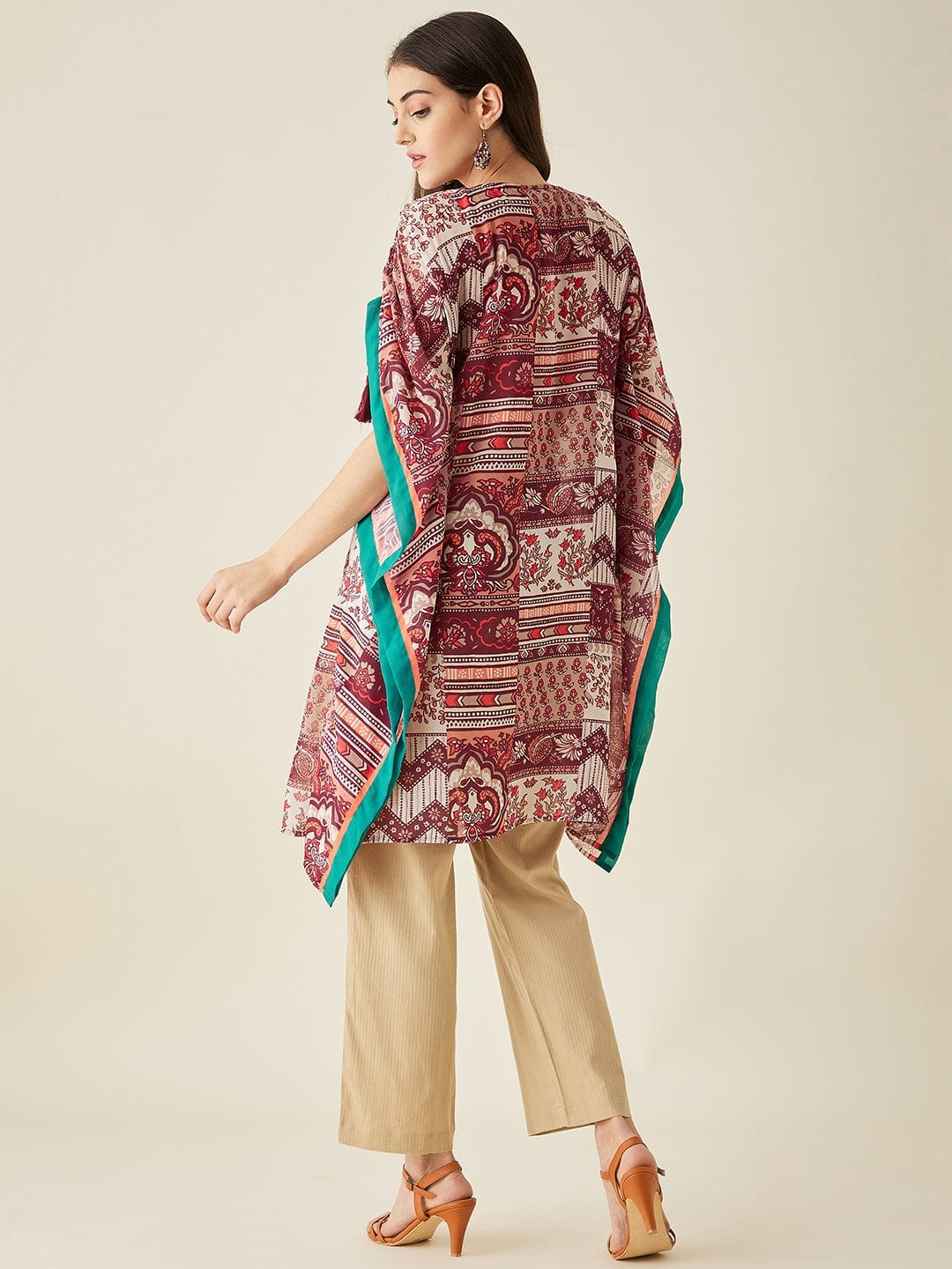 The Kaftan Company Kurta Maroon Floral Printed Kaftan Kurta