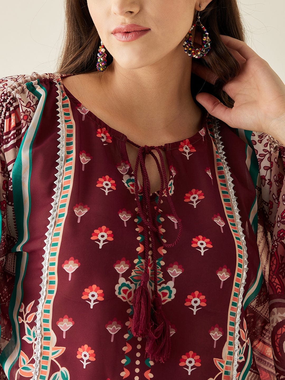 The Kaftan Company Kurta Maroon Floral Printed Kaftan Kurta