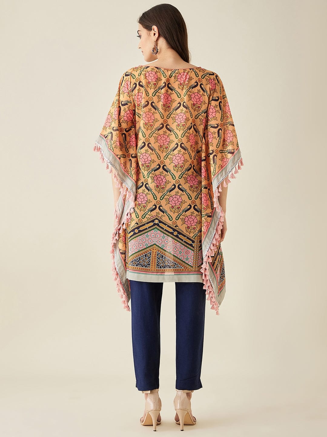The Kaftan Company Kurta Mustard Floral Printed Kaftan Kurta