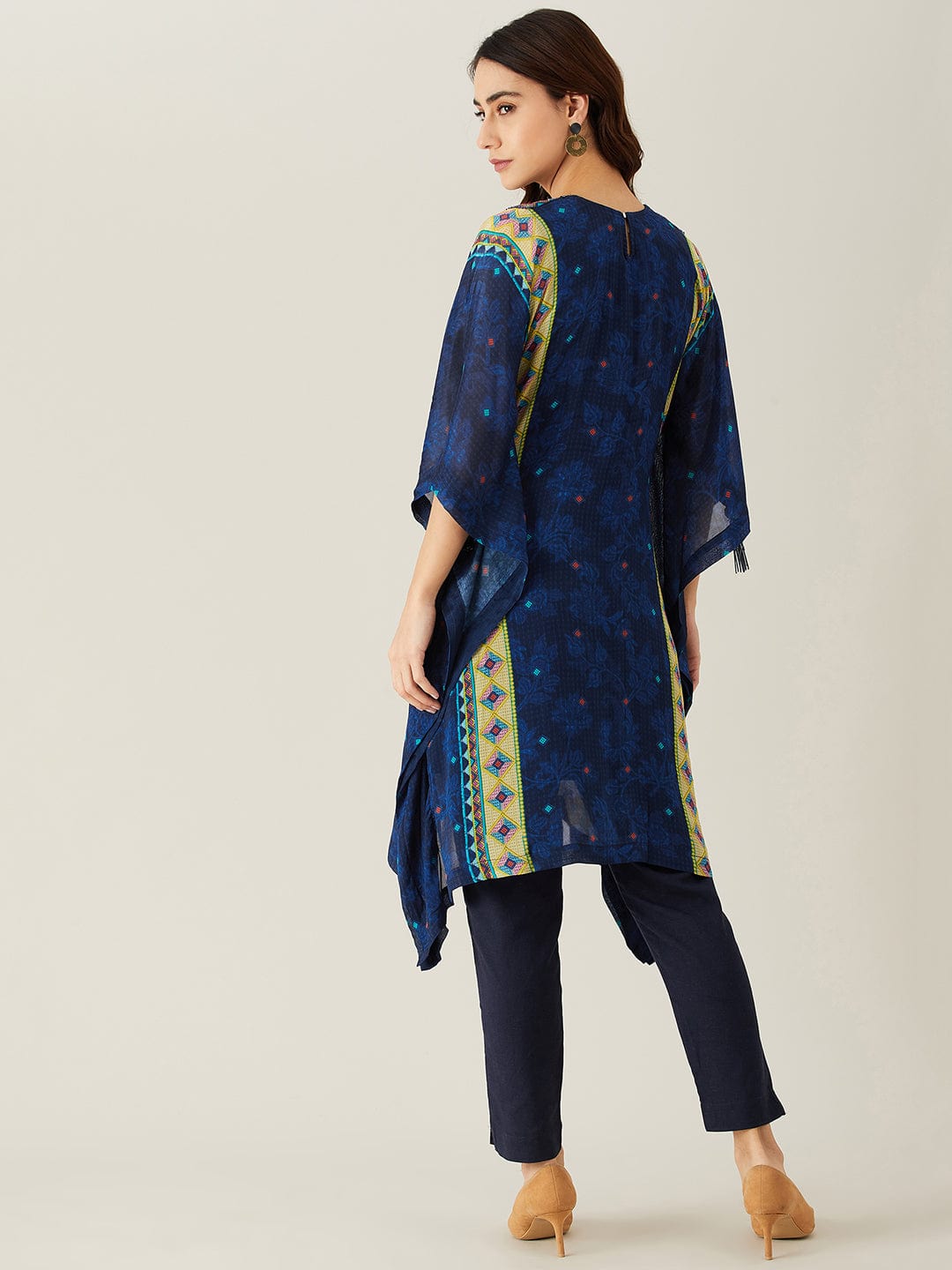 The Kaftan Company Kurta Navy Blue Sequin Embroidery Kaftan Kurta