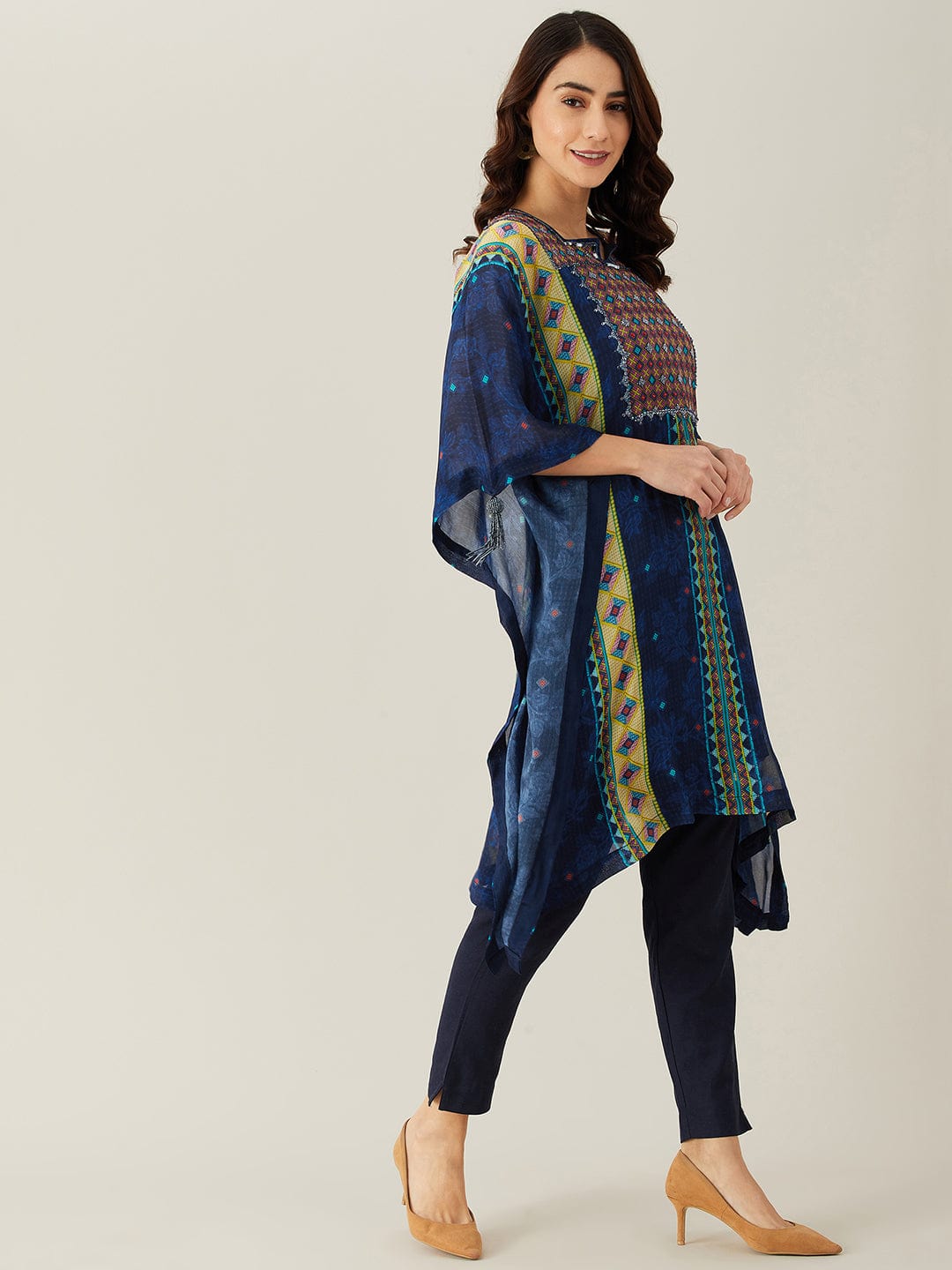 The Kaftan Company Kurta Navy Blue Sequin Embroidery Kaftan Kurta