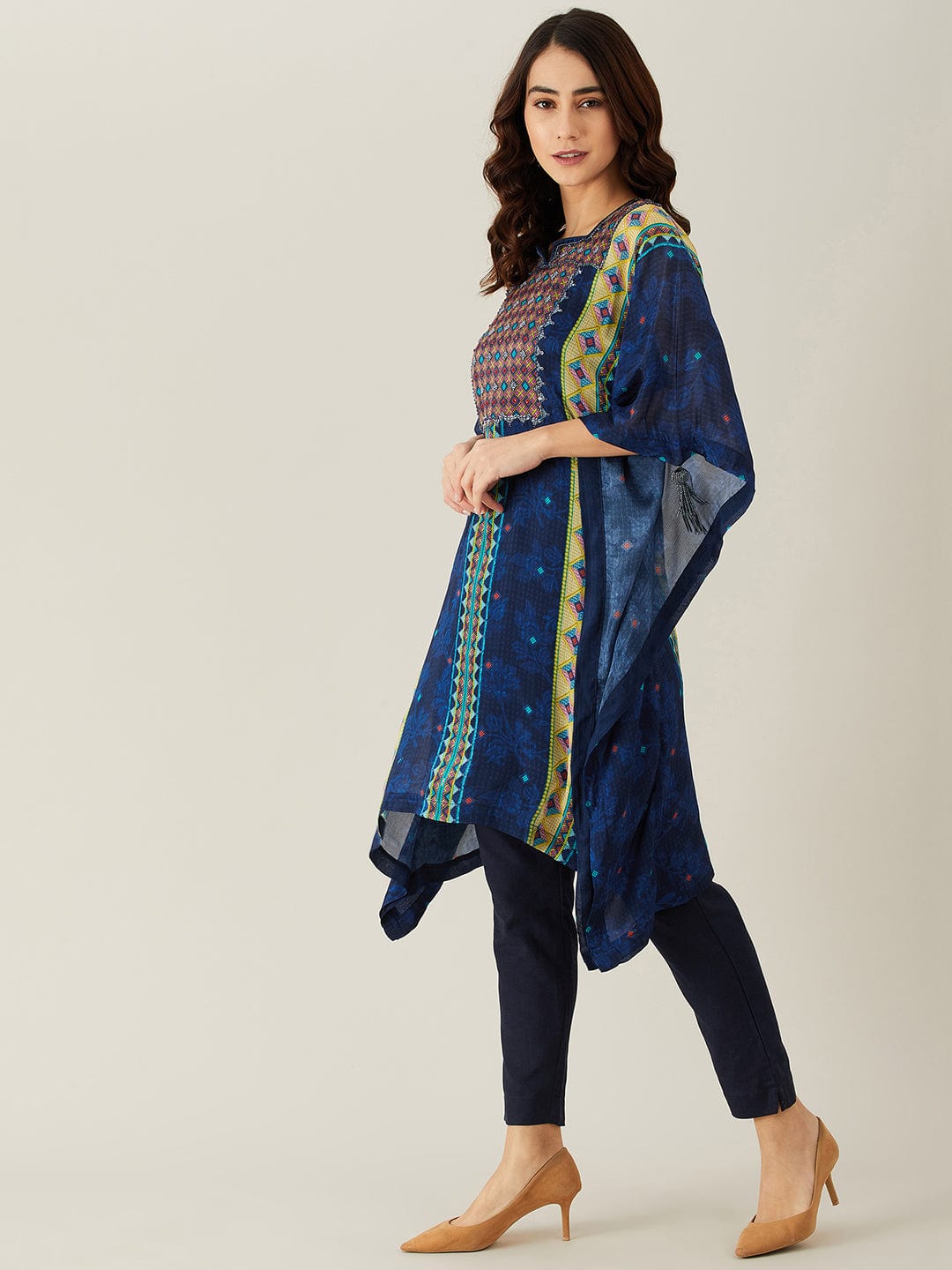 The Kaftan Company Kurta Navy Blue Sequin Embroidery Kaftan Kurta