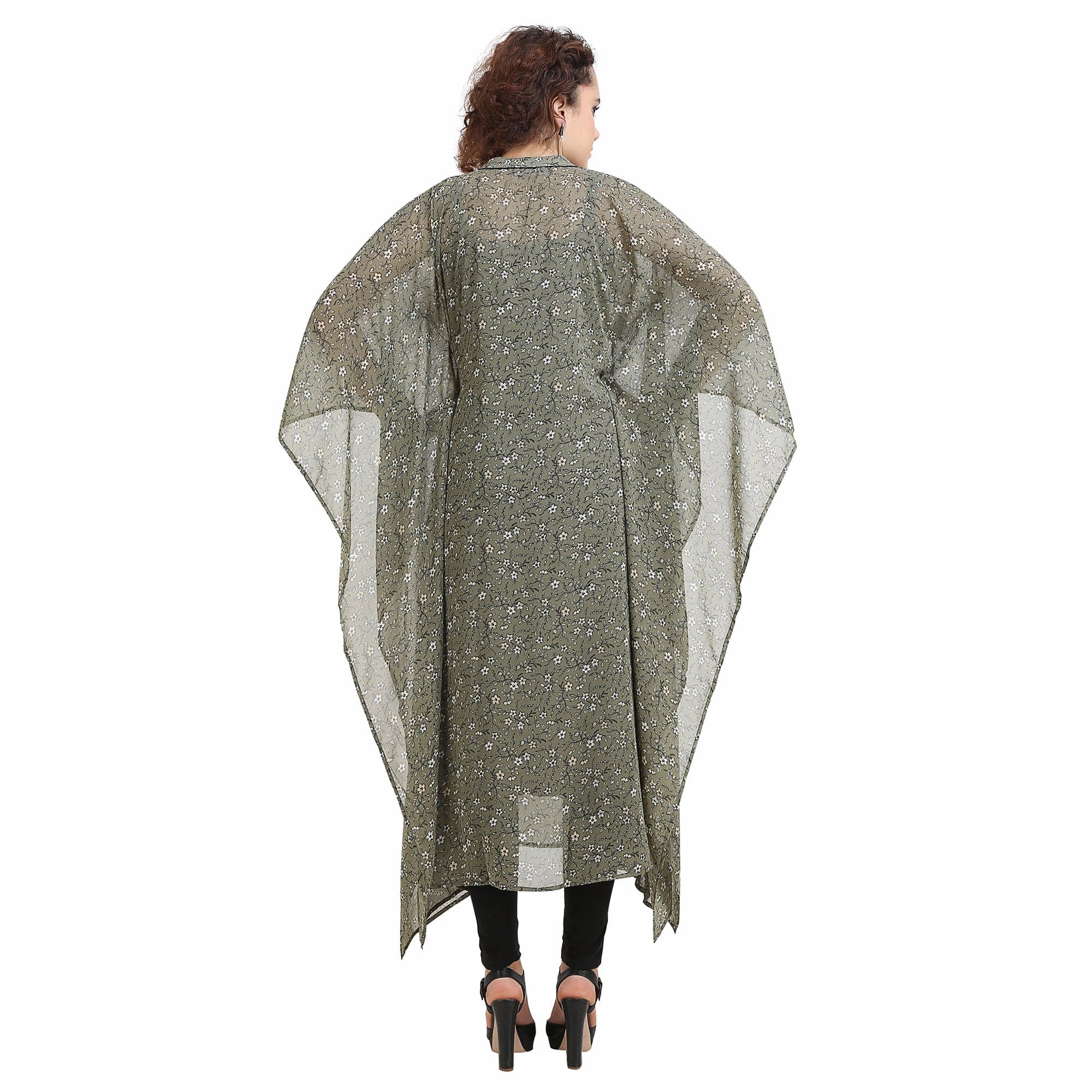 The Kaftan Company Kurta Olive Embroidered Floral Kaftan - (Clearance - Final Sale)