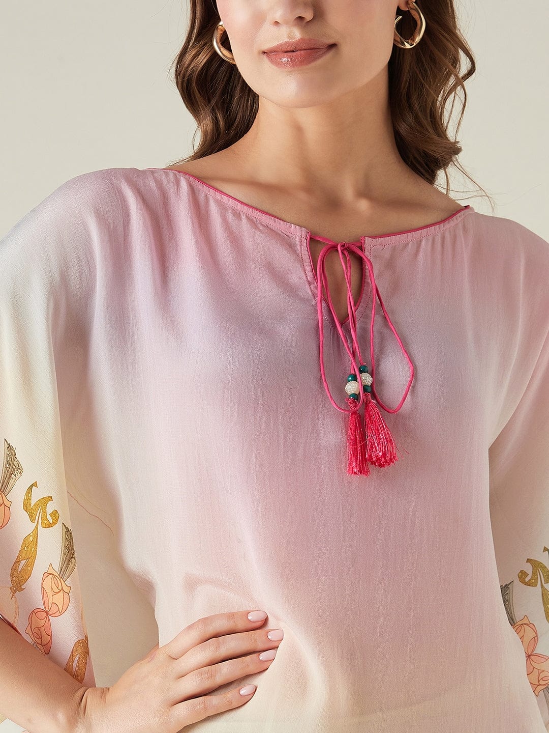 The Kaftan Company Kurta Pastel pink embroidered crepe kurta