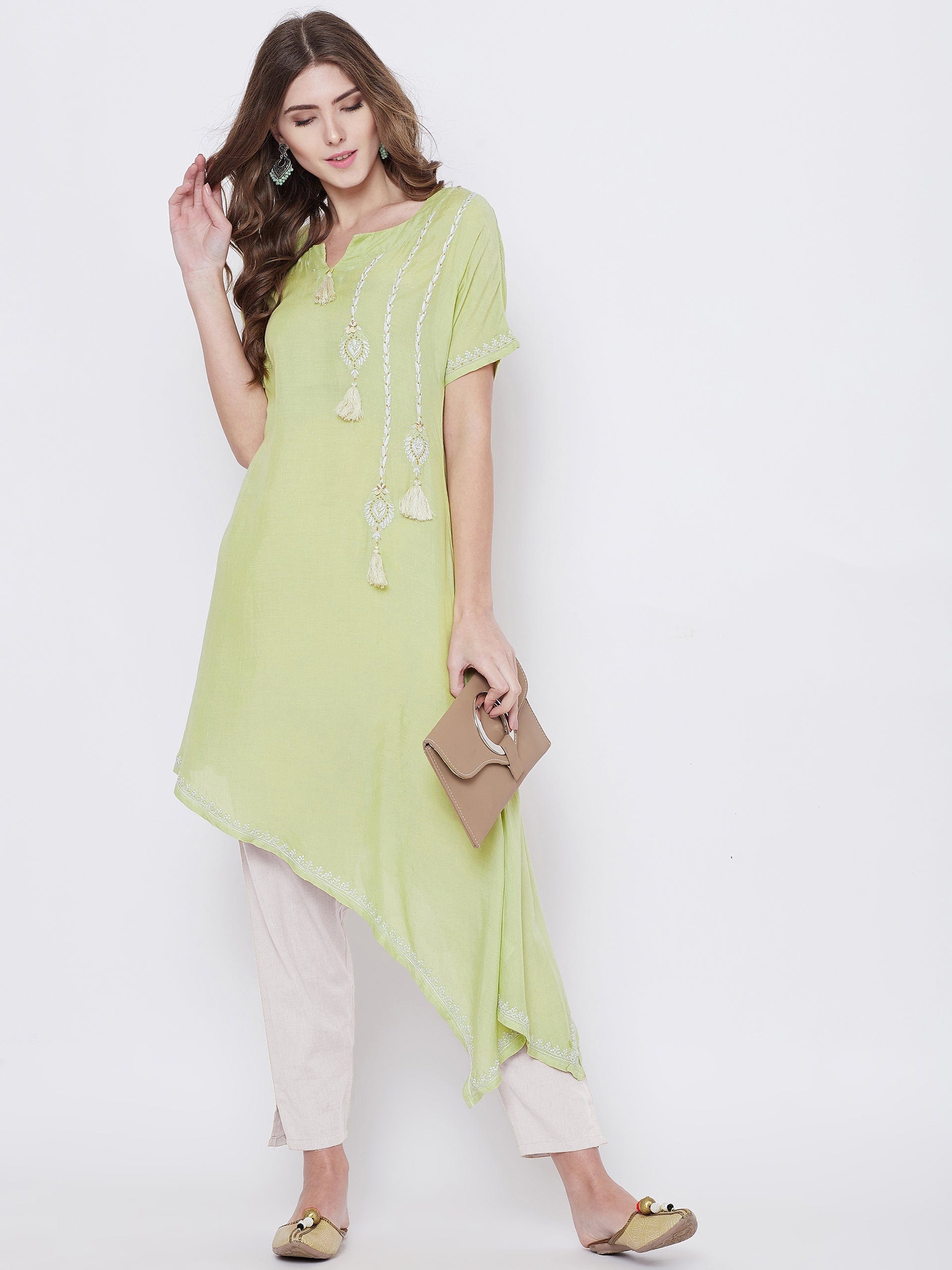 The Kaftan Company Kurta Pista Green Chikankari Kurta