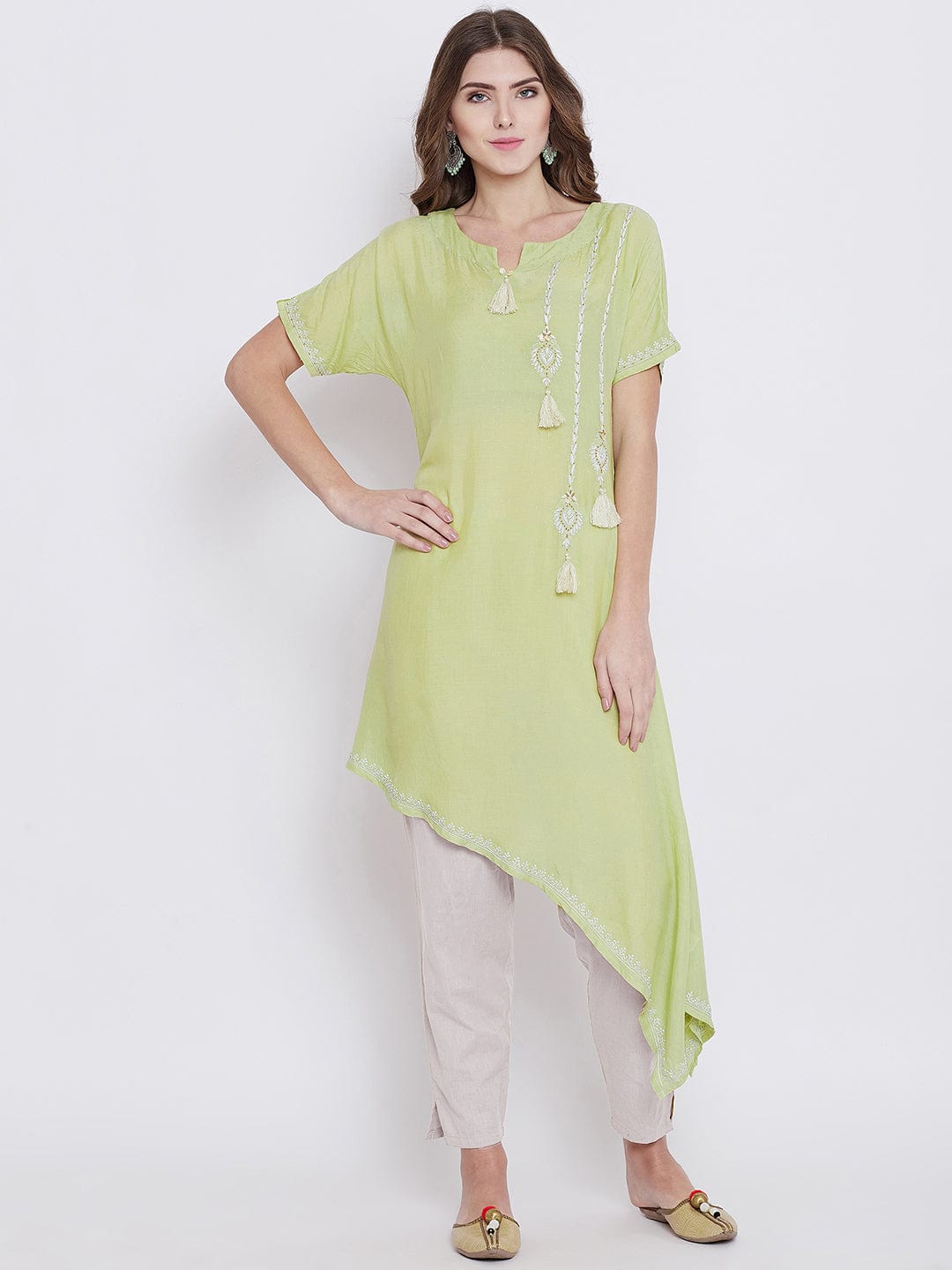 The Kaftan Company Kurta Pista Green Chikankari Kurta