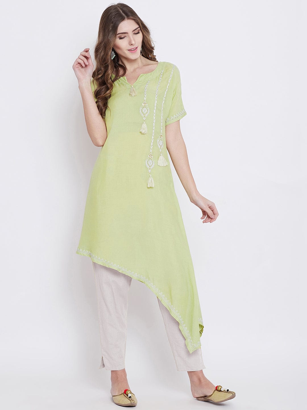 The Kaftan Company Kurta Pista Green Chikankari Kurta