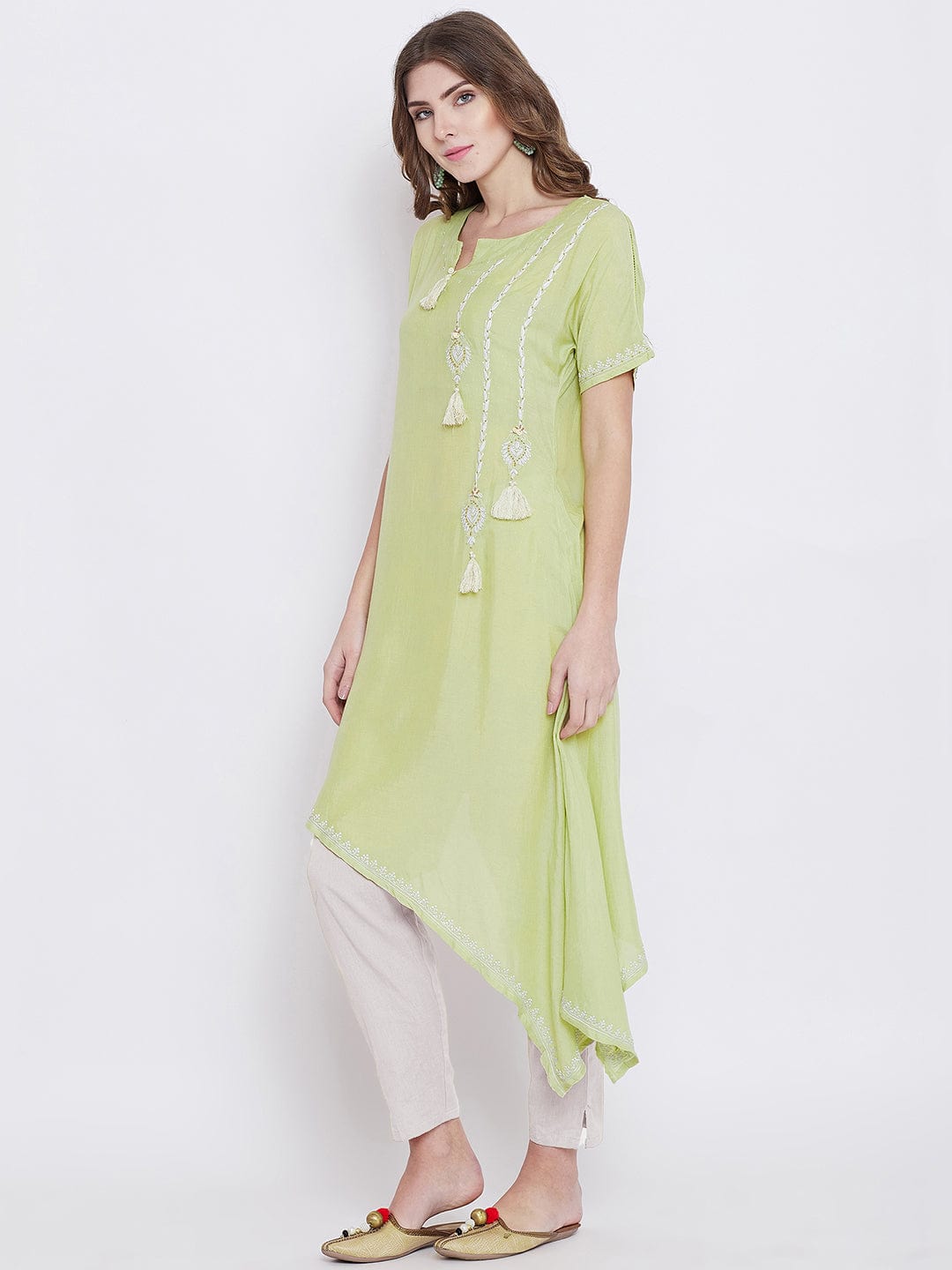 The Kaftan Company Kurta Pista Green Chikankari Kurta