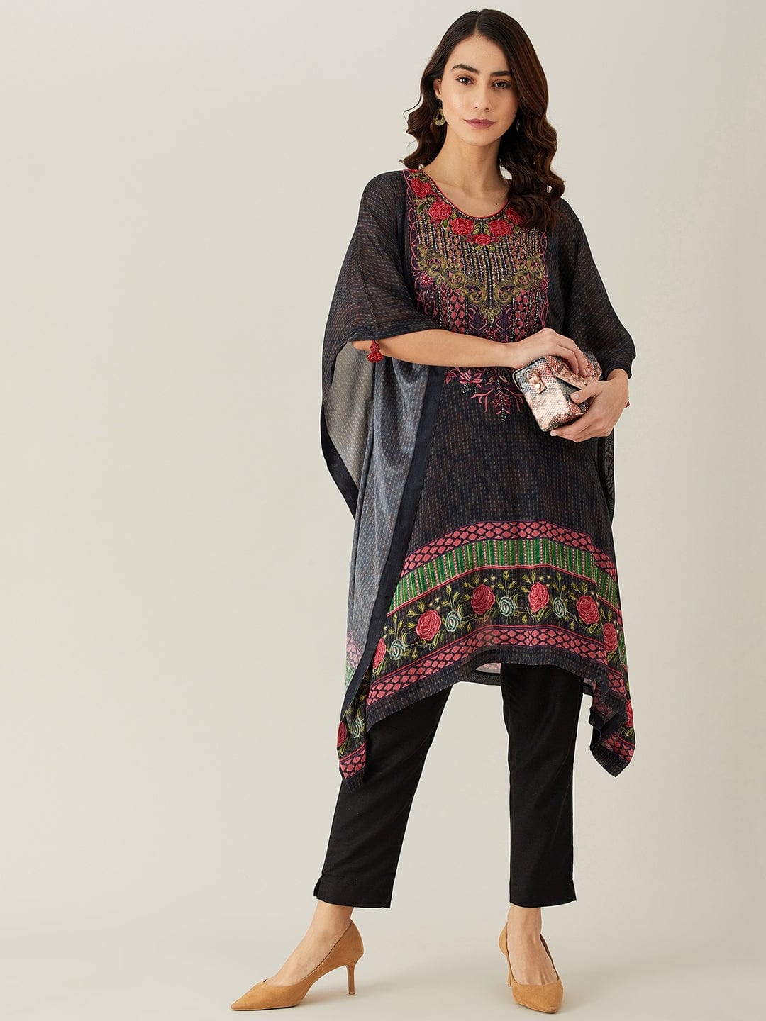 The Kaftan Company Kurta Rose Garland Hand Embellished Kaftan Kurta