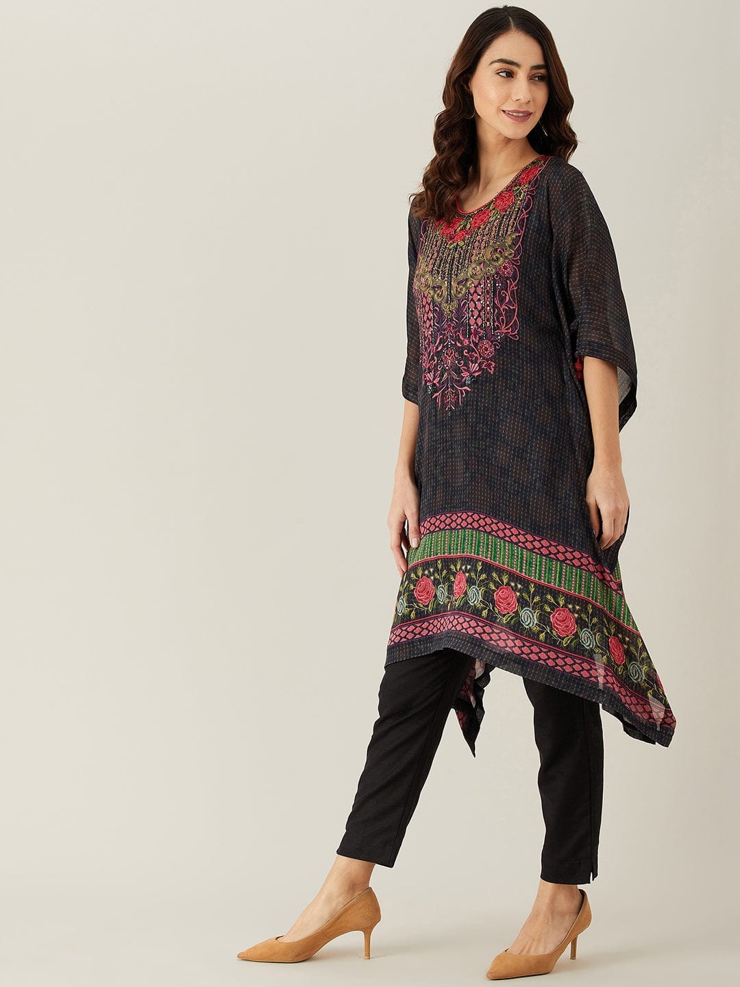 The Kaftan Company Kurta Rose Garland Hand Embellished Kaftan Kurta