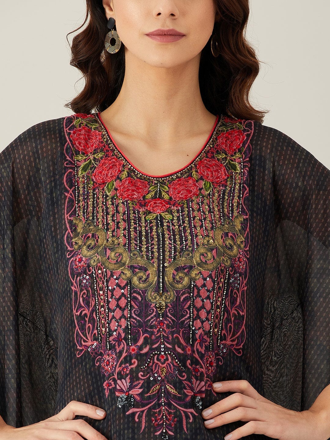 The Kaftan Company Kurta Rose Garland Hand Embellished Kaftan Kurta