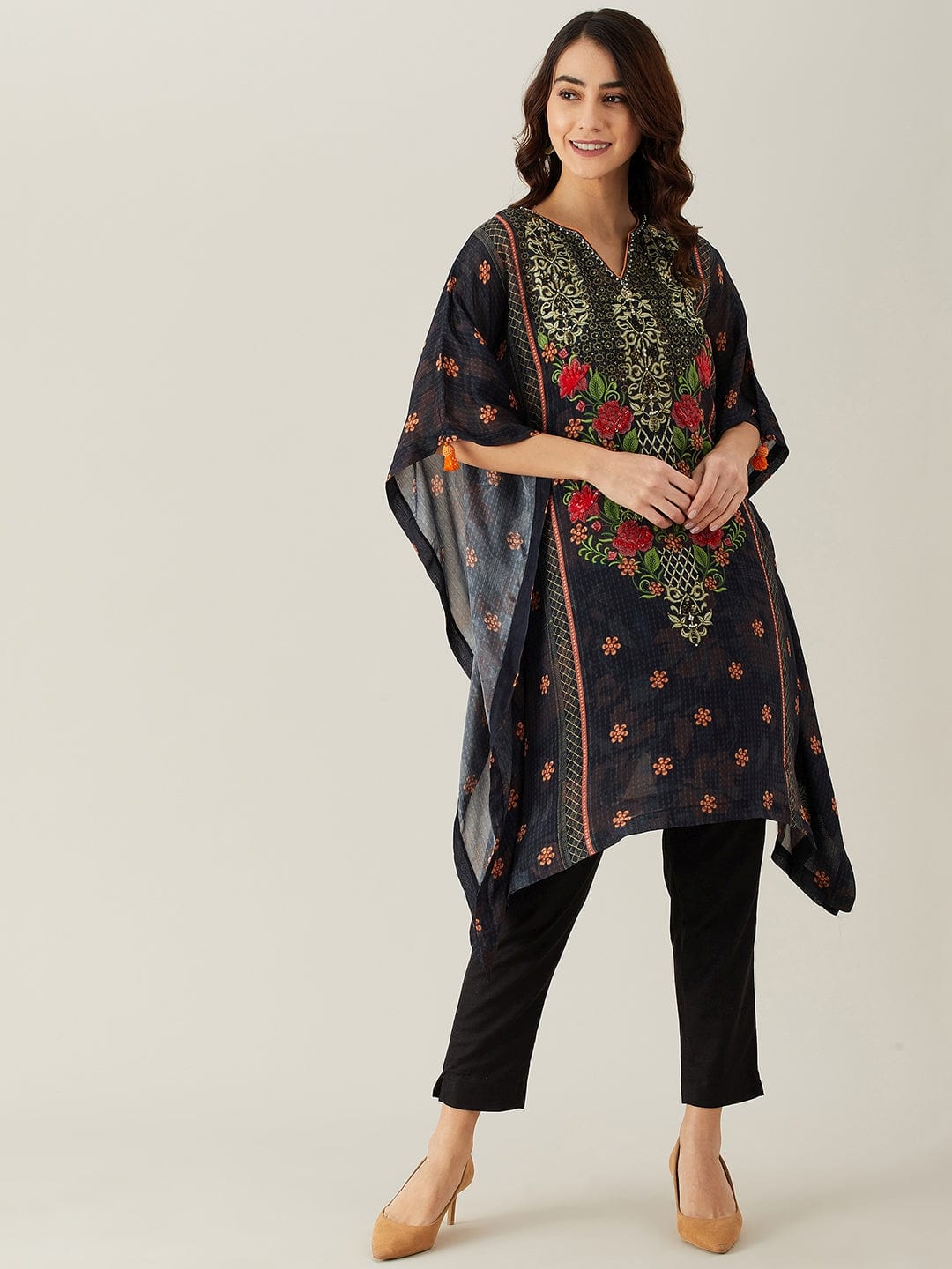 The Kaftan Company Kurta Rosella Black Hand Embellished Kaftan Kurta