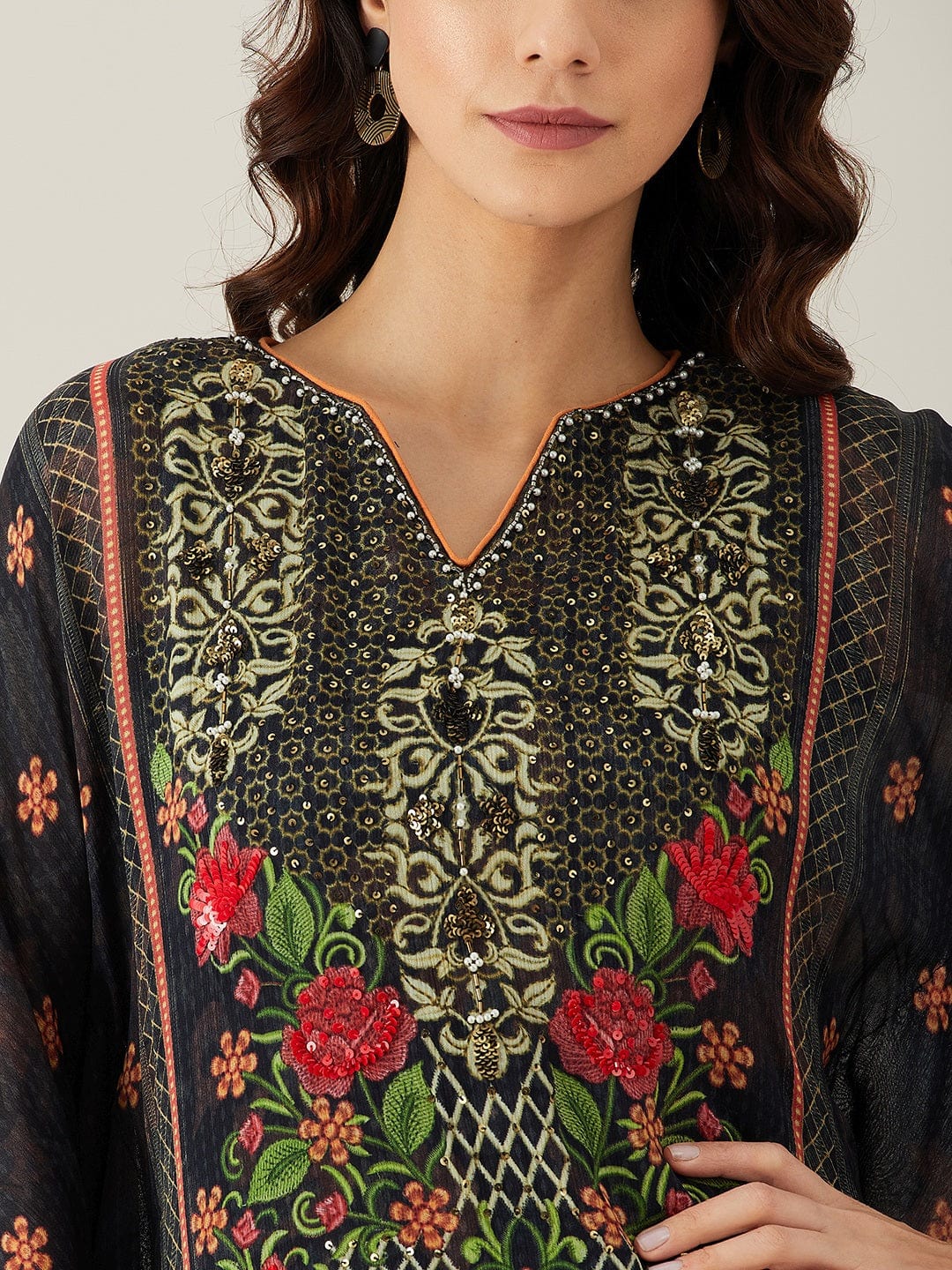 The Kaftan Company Kurta Rosella Black Hand Embellished Kaftan Kurta