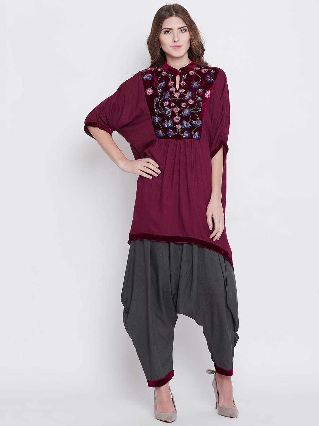 The Kaftan Company Kurta Sets Maroon Mystic Embellished Kurta Set - (Clearance - Final Sale)