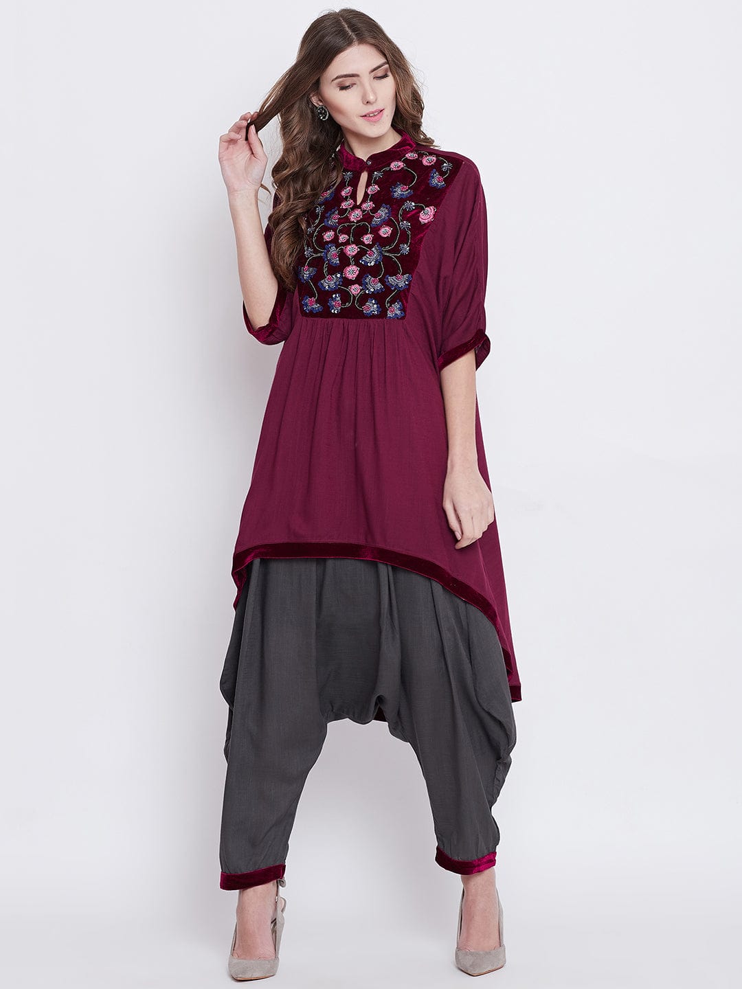 The Kaftan Company Kurta Sets Maroon Mystic Embellished Kurta Set - (Clearance - Final Sale)