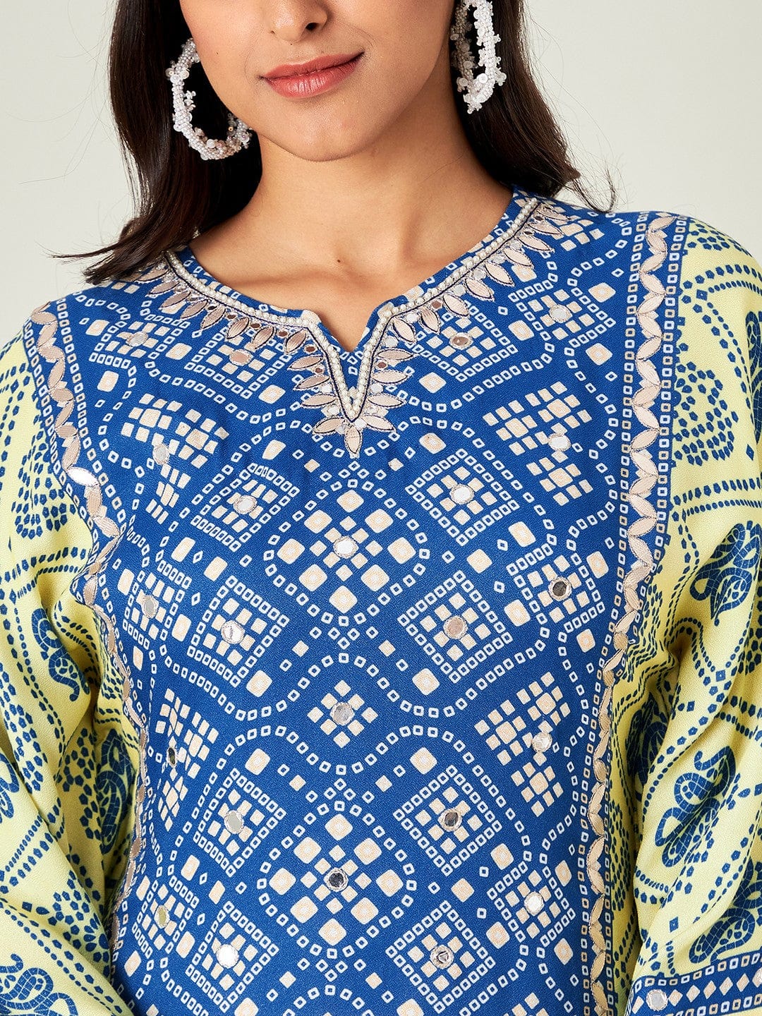 The Kaftan Company Kurta Yellow Blue Bandhani Kaftan Kurta