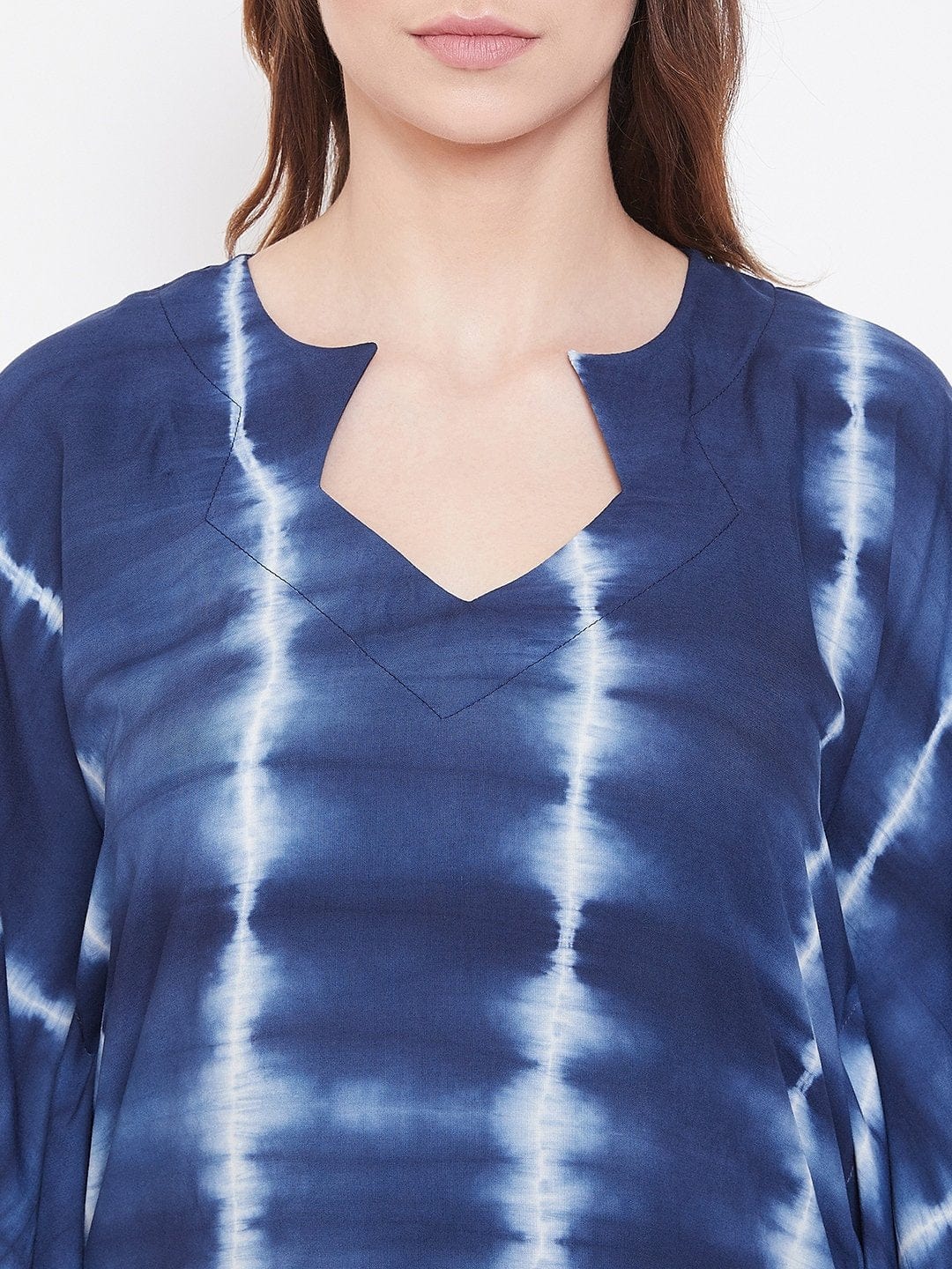 The Kaftan Company Loungewear Indigo Stripes Tie-Dye Kaftan with Pompoms