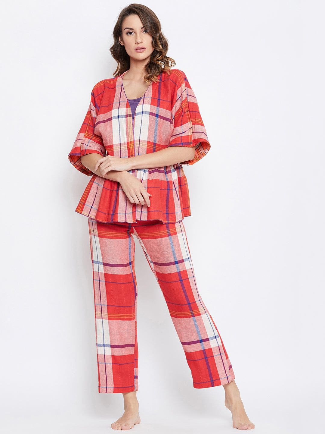 The Kaftan Company Loungewear Reversible Plaids Cotton Lounge Set