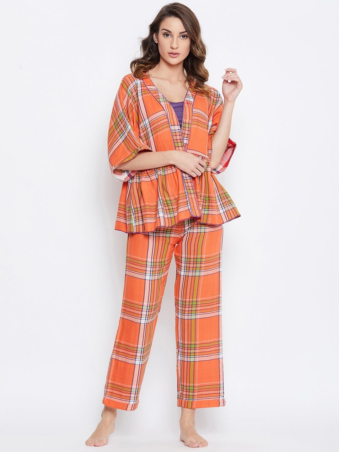 The Kaftan Company Loungewear Reversible Plaids Cotton Lounge Set