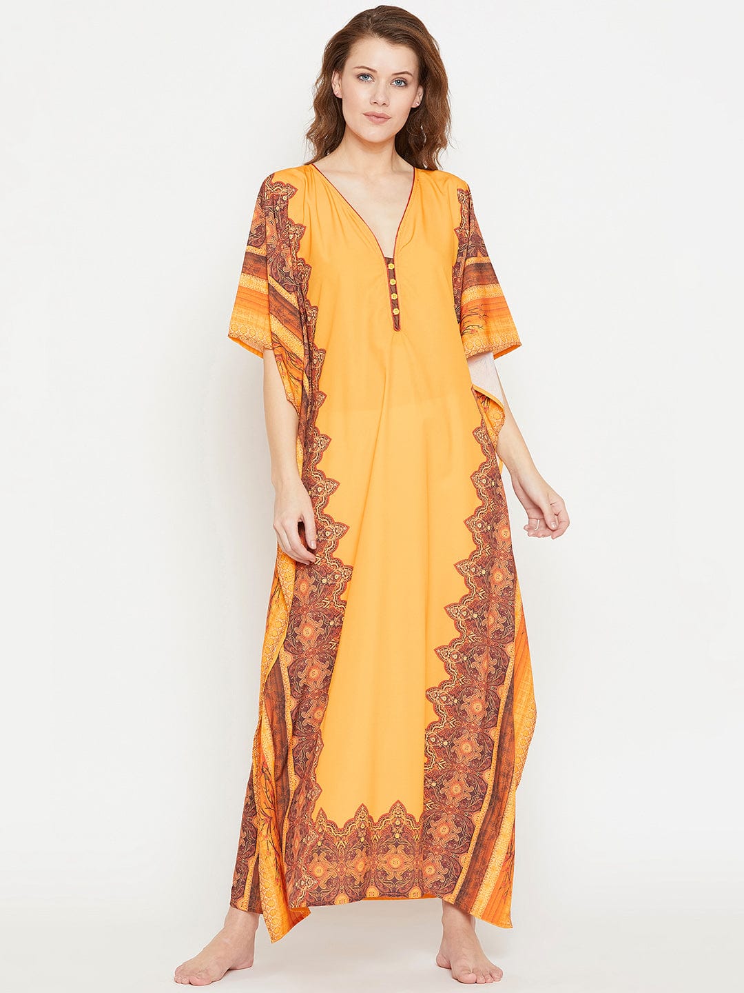 The Kaftan Company Loungewear S MUSTARD FLORA LOUNGEWEAR KAFTAN - (Clearance - Final Sale)