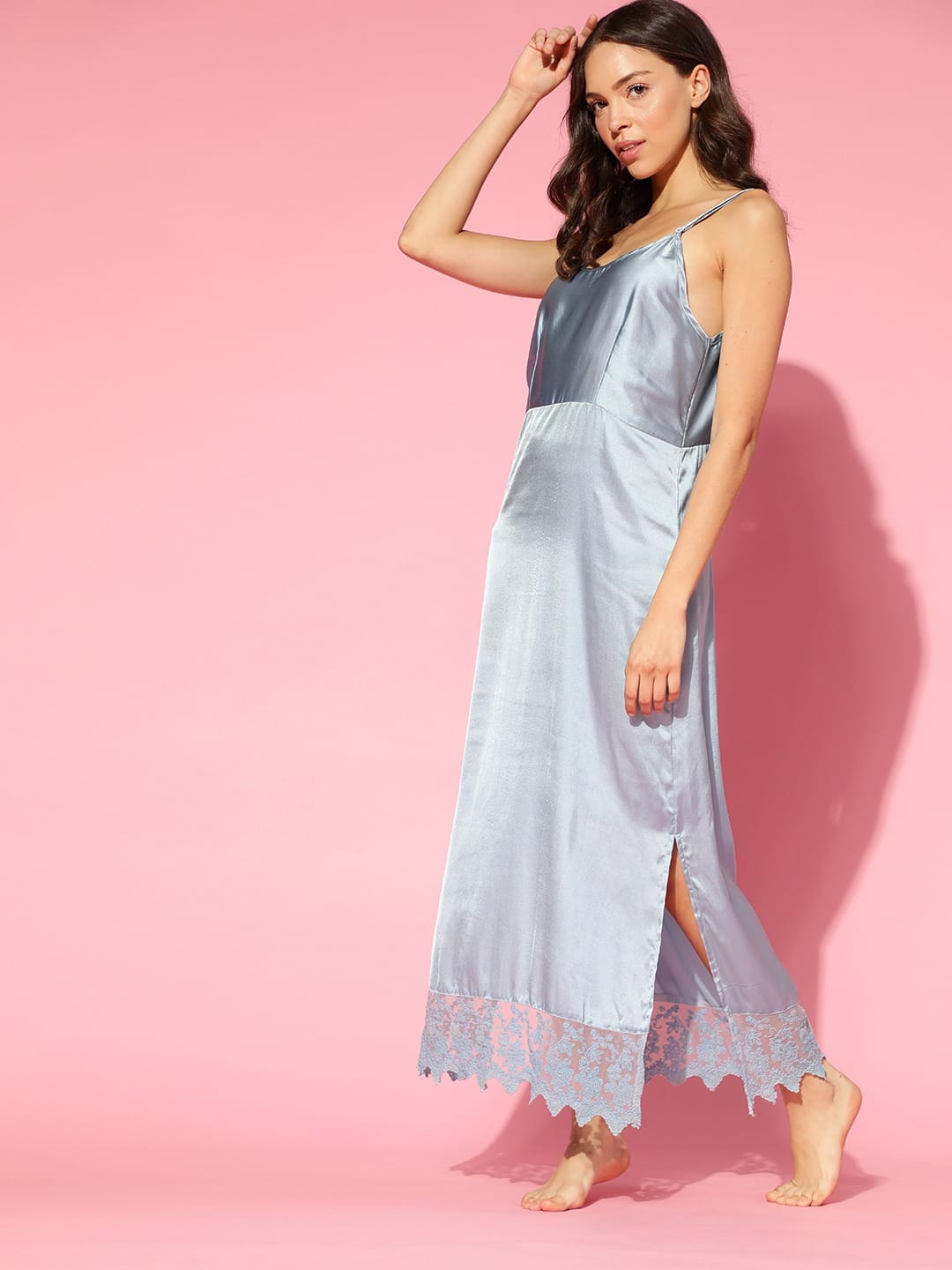 The Kaftan Company Negligee Steel Blue Satin Negligee
