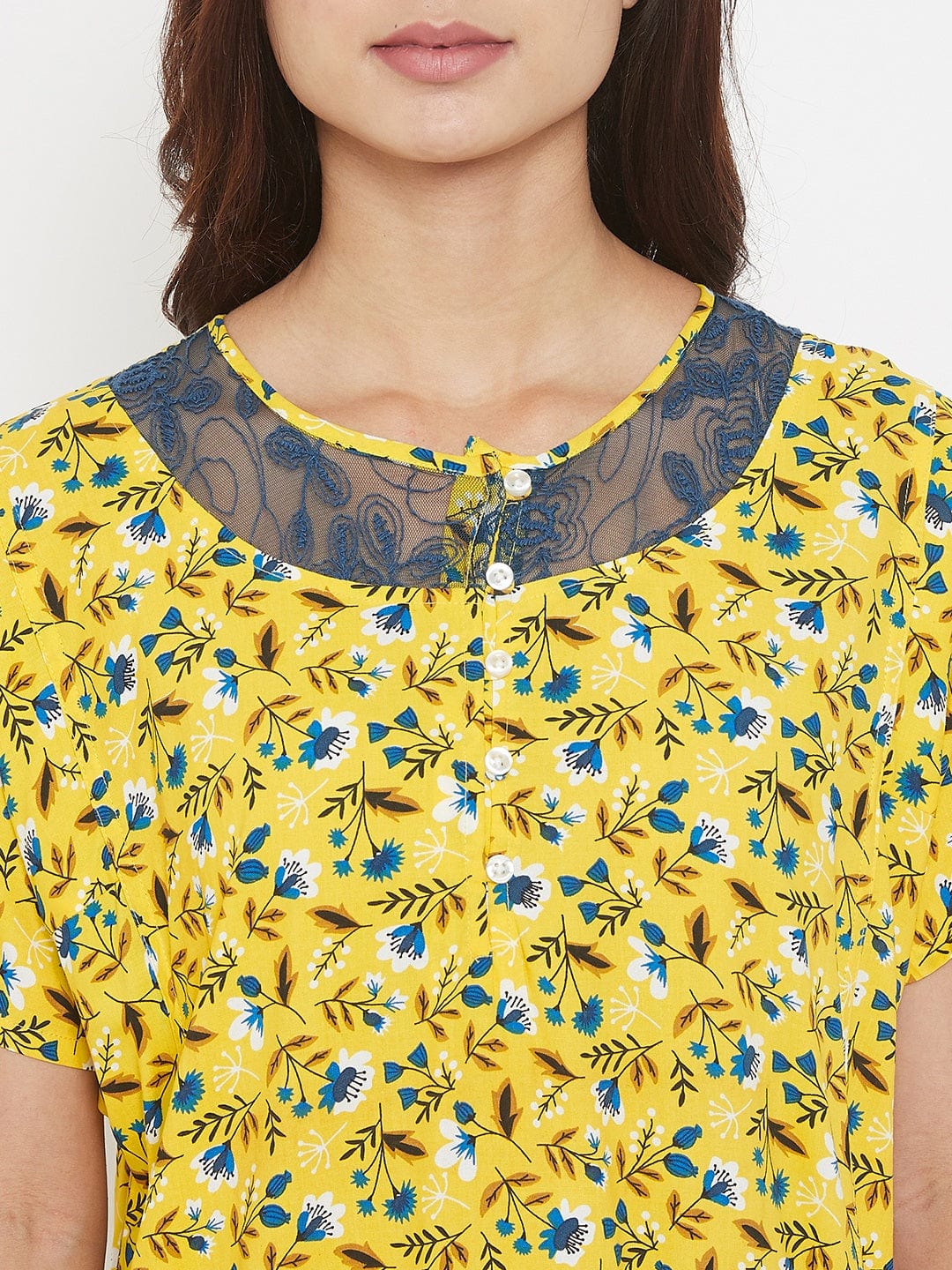 The Kaftan Company Nightdress Floral Printed Cotton Modal Maxi Nightdress with Lace Yoke - (Clearance - Final Sale)