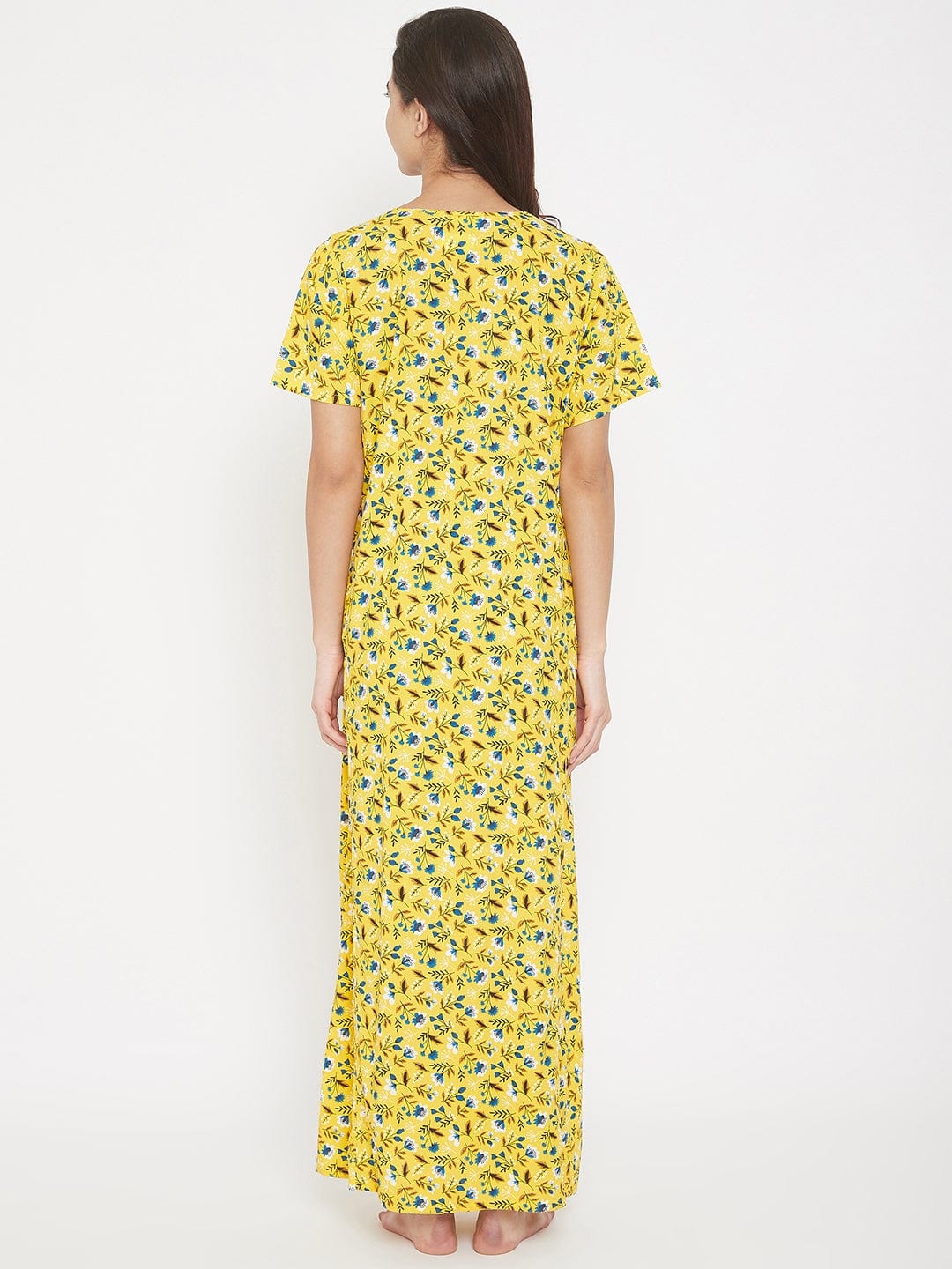The Kaftan Company Nightdress Floral Printed Cotton Modal Maxi Nightdress with Lace Yoke - (Clearance - Final Sale)