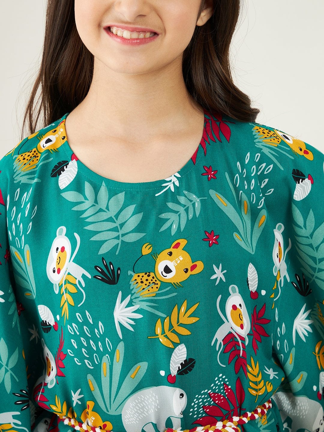 The Kaftan Company Nightdress Girls Forest Green Jungle Party Kaftan Nightdress