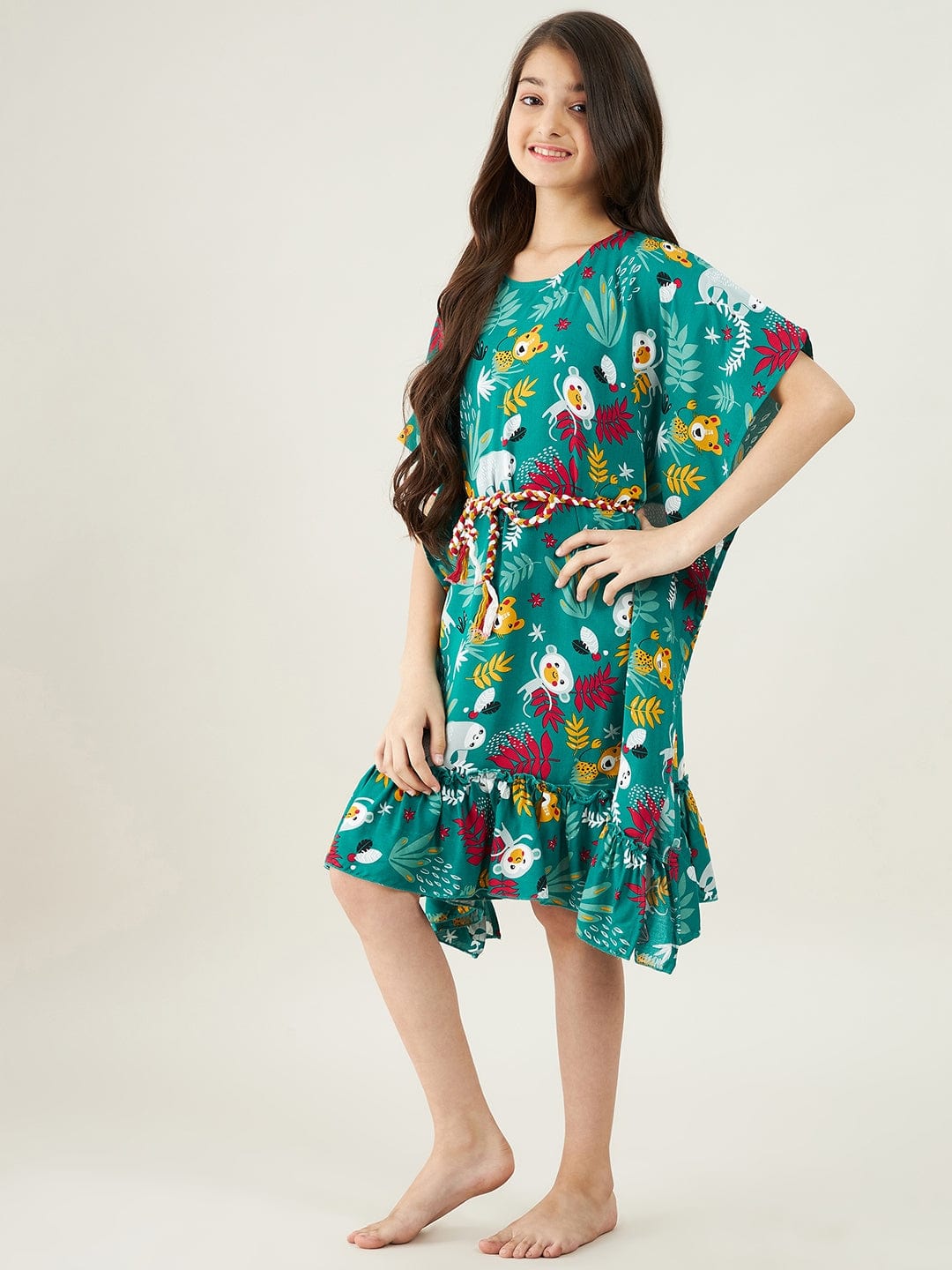 The Kaftan Company Nightdress Girls Forest Green Jungle Party Kaftan Nightdress