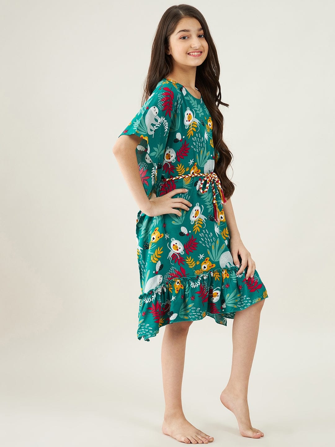 The Kaftan Company Nightdress Girls Forest Green Jungle Party Kaftan Nightdress