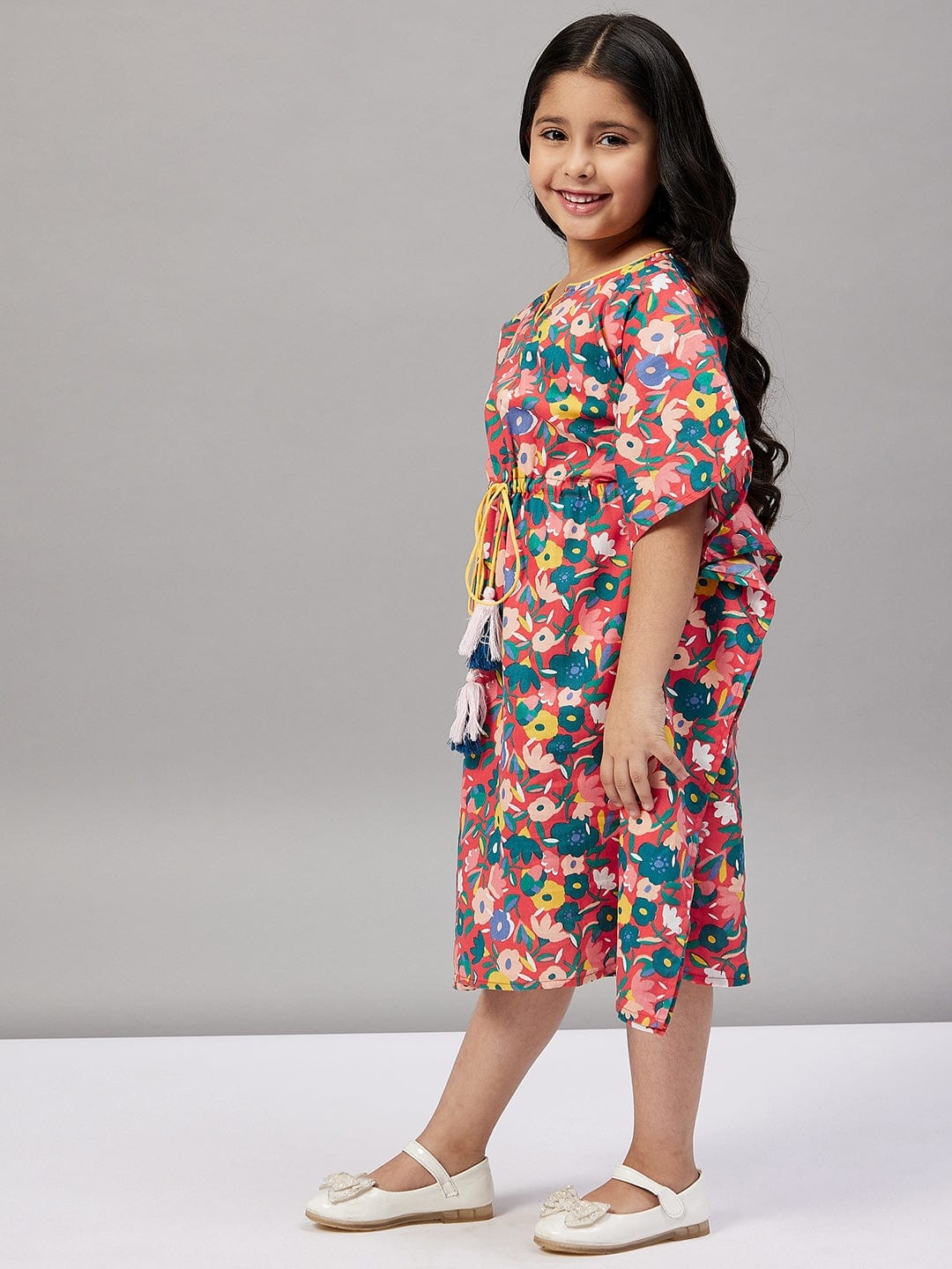 The Kaftan Company Nightdress Girls Red Floral Printed Kaftan Dress