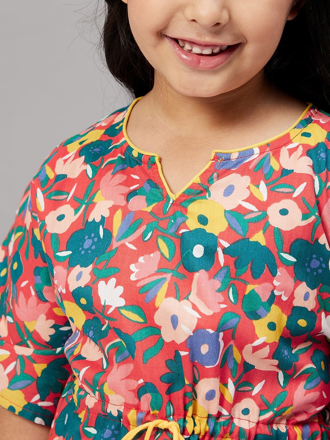 The Kaftan Company Nightdress Girls Red Floral Printed Kaftan Dress