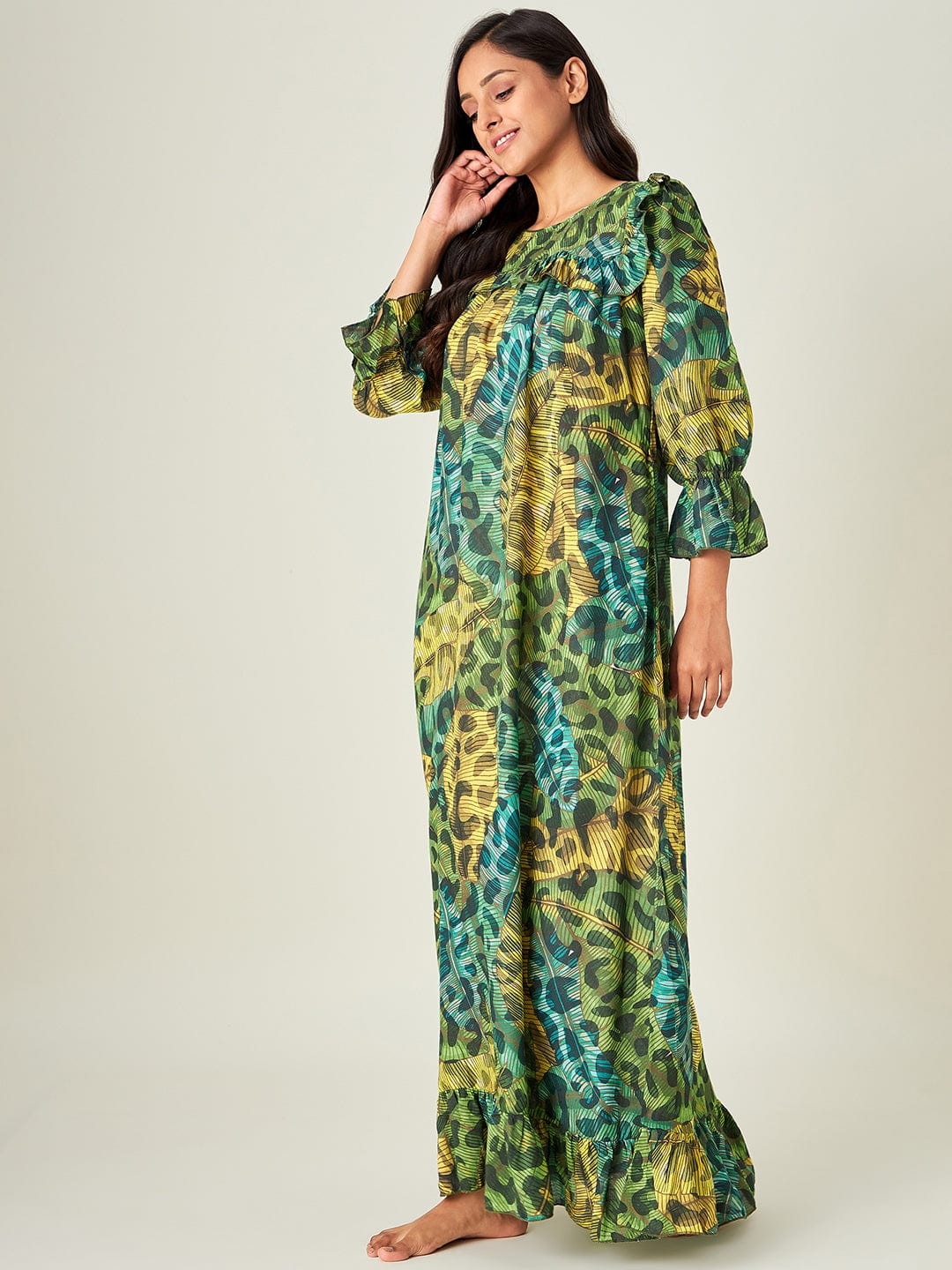 The Kaftan Company Nightdress Green Tropica Animal Nightdress