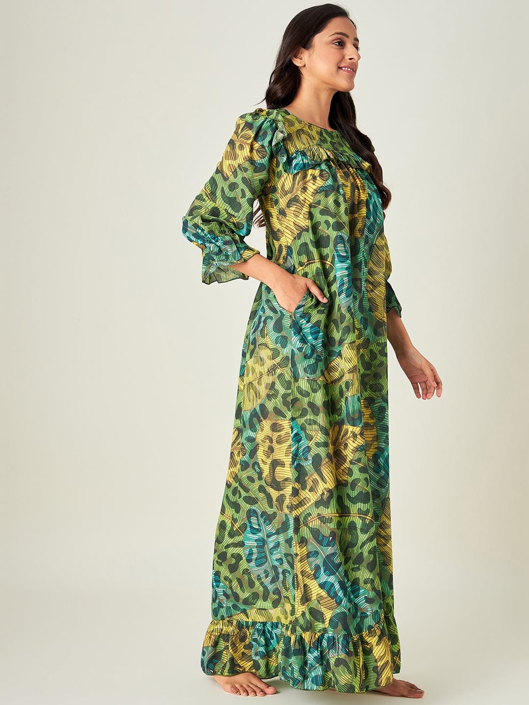 The Kaftan Company Nightdress Green Tropica Animal Nightdress