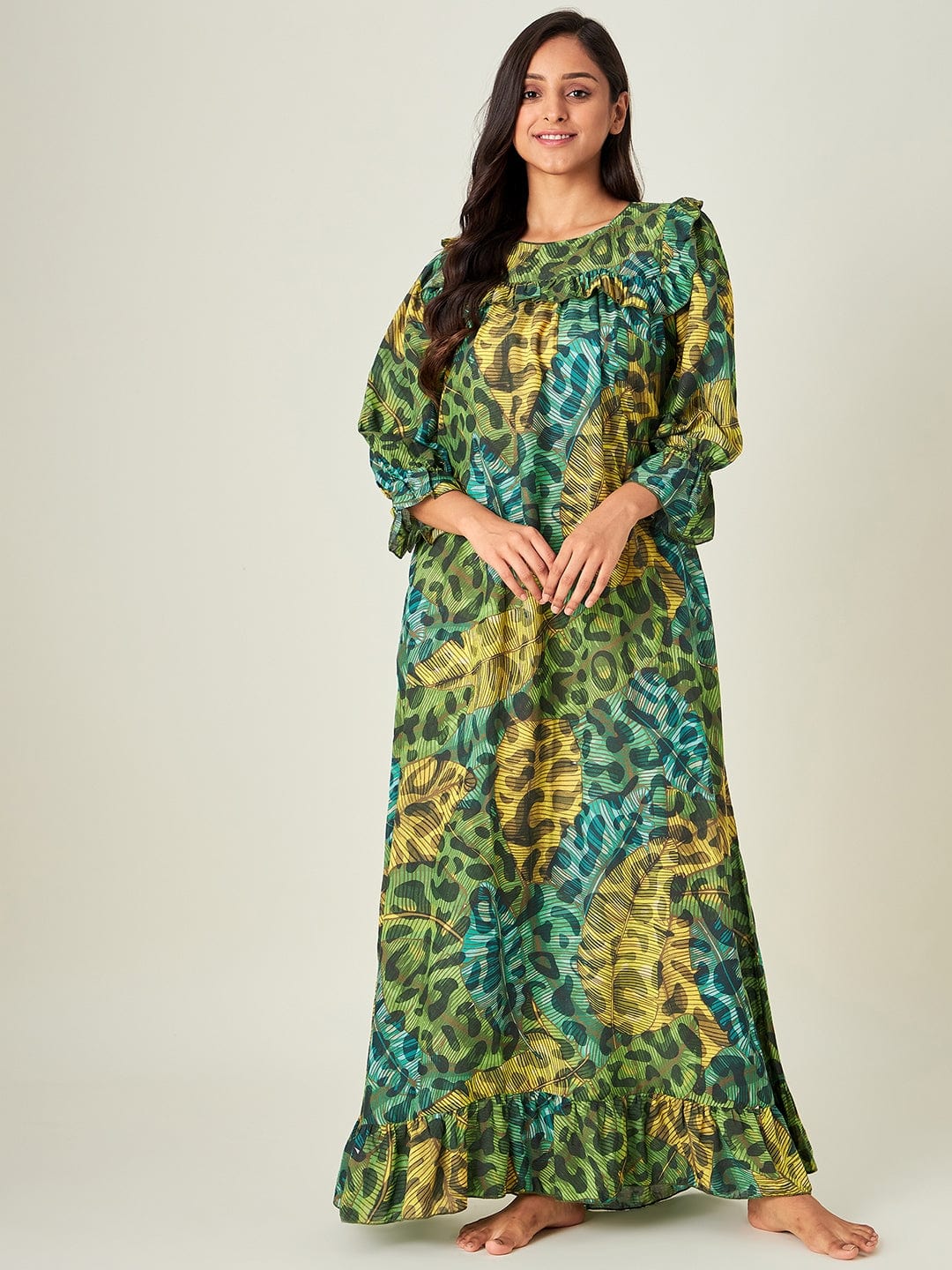 The Kaftan Company Nightdress Green Tropica Animal Nightdress