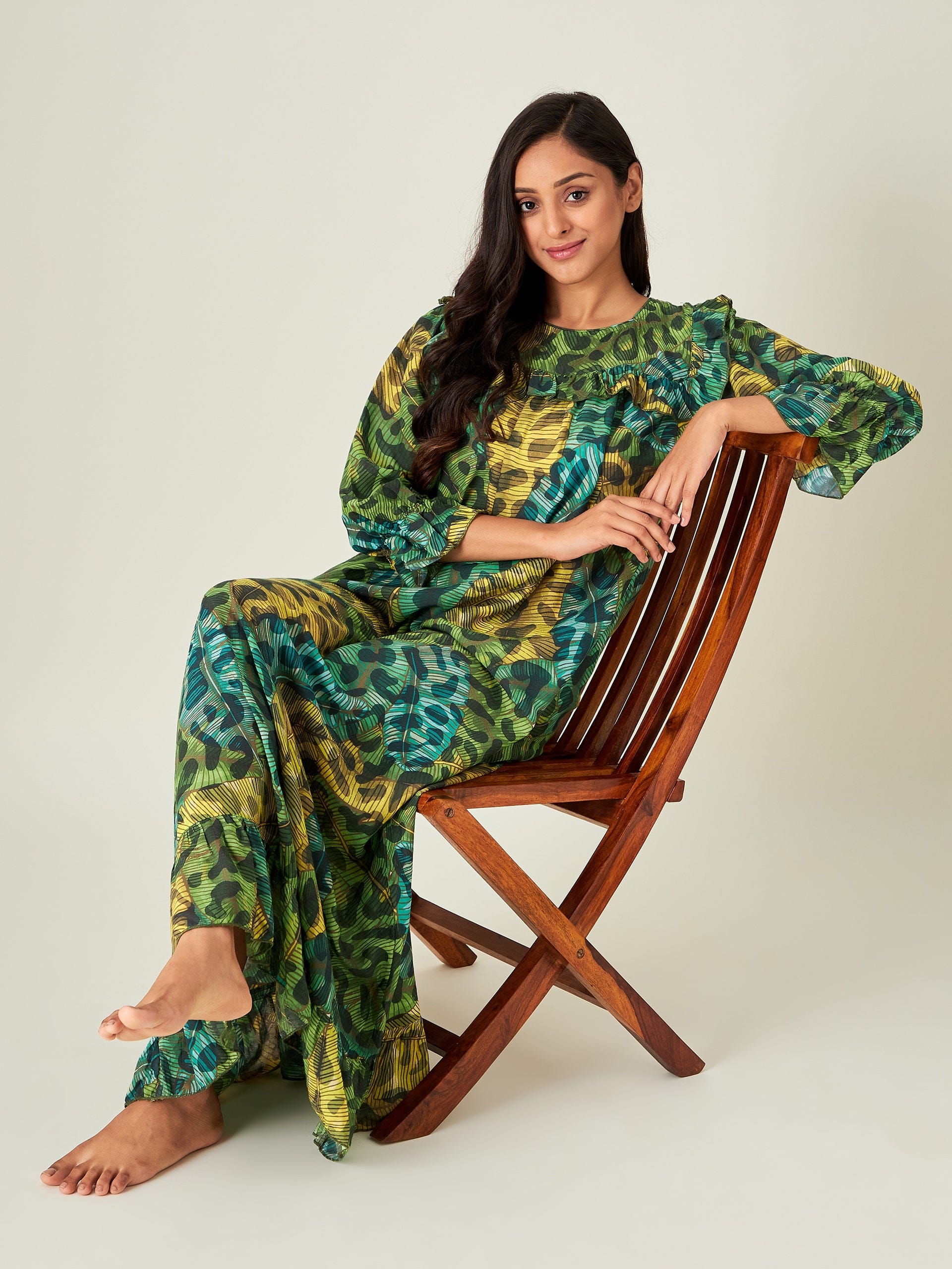 The Kaftan Company Nightdress Green Tropica Animal Nightdress