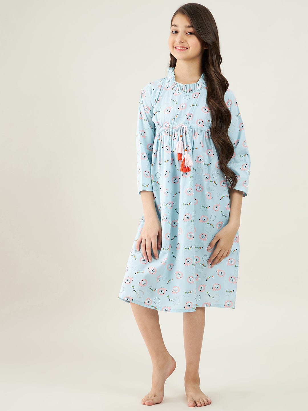 The Kaftan Company Nightdress Pastel Blue Carnival Print Nightdress