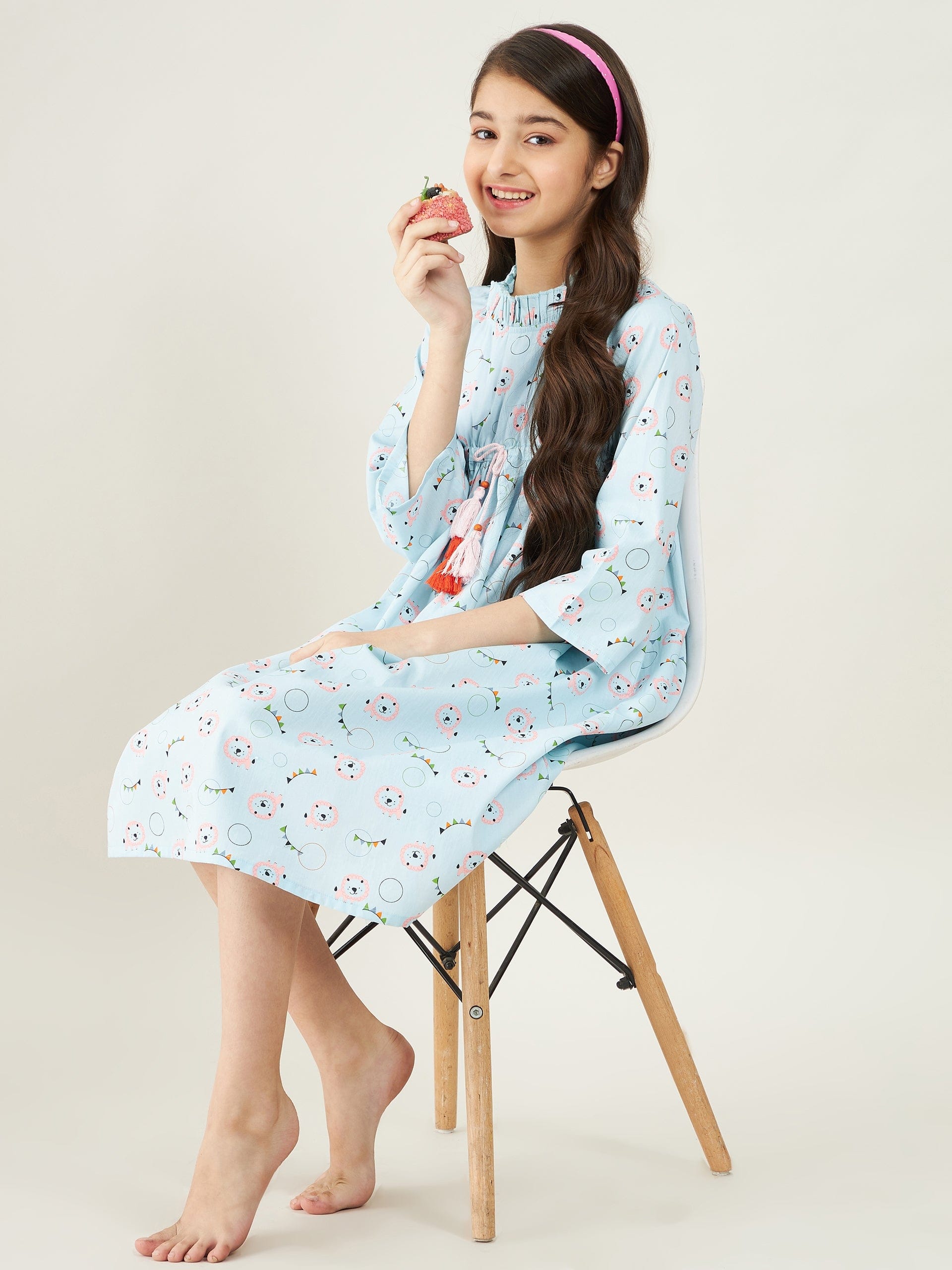 The Kaftan Company Nightdress Pastel Blue Carnival Print Nightdress