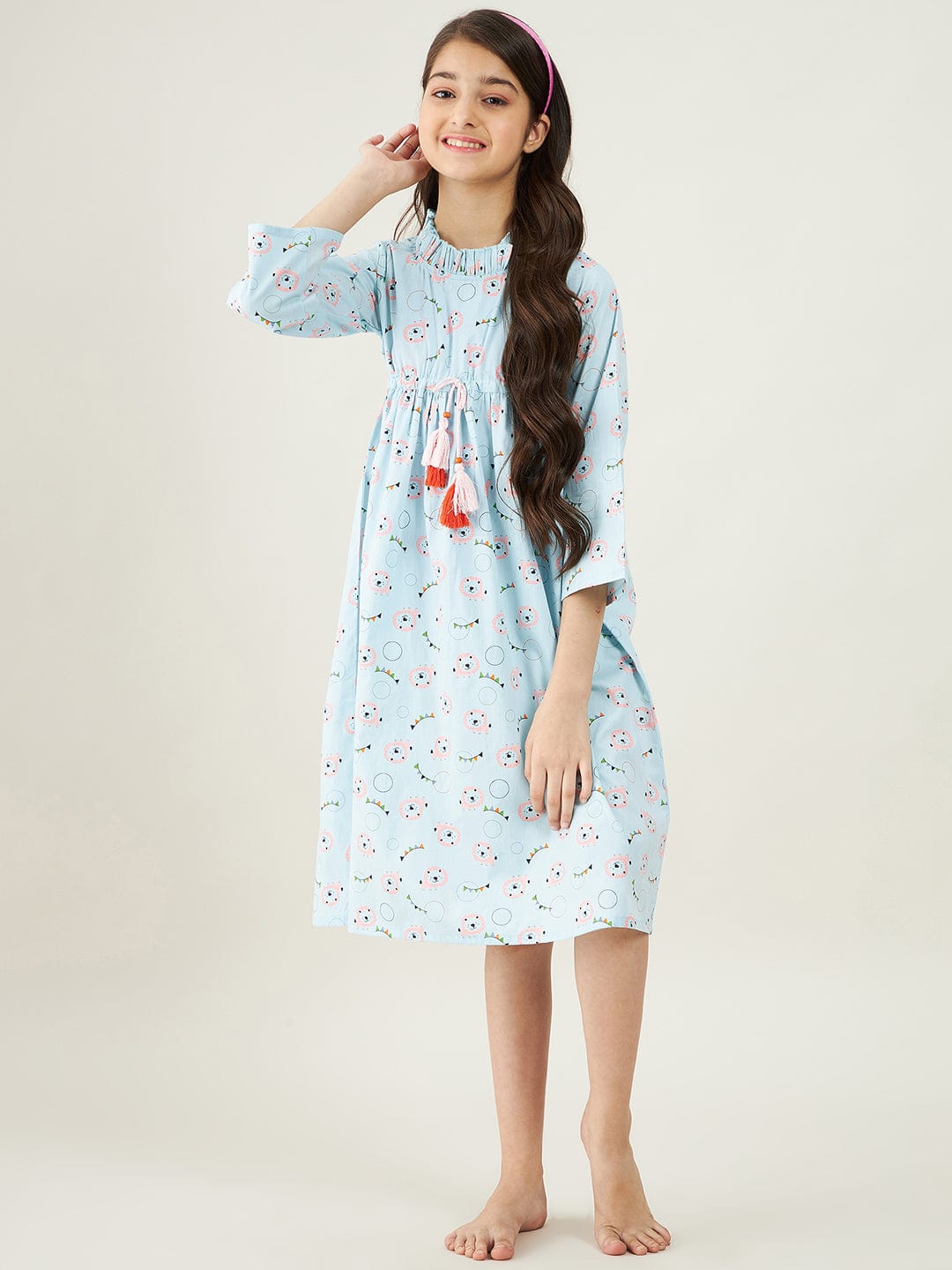 The Kaftan Company Nightdress Pastel Blue Carnival Print Nightdress