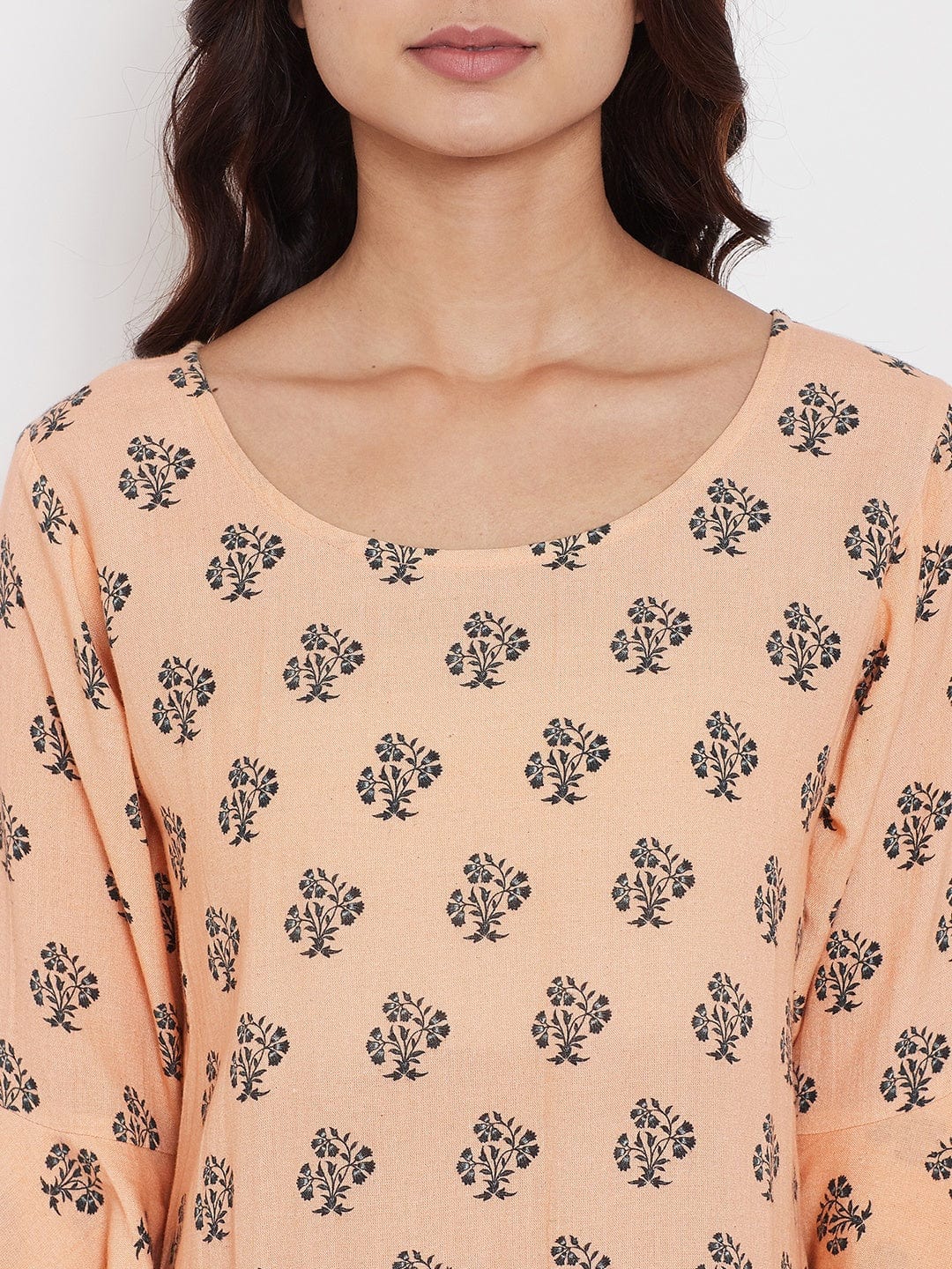 The Kaftan Company Nightdress Peach Buti Nightdress with Layered Sleeves - (Clearance - Final Sale)