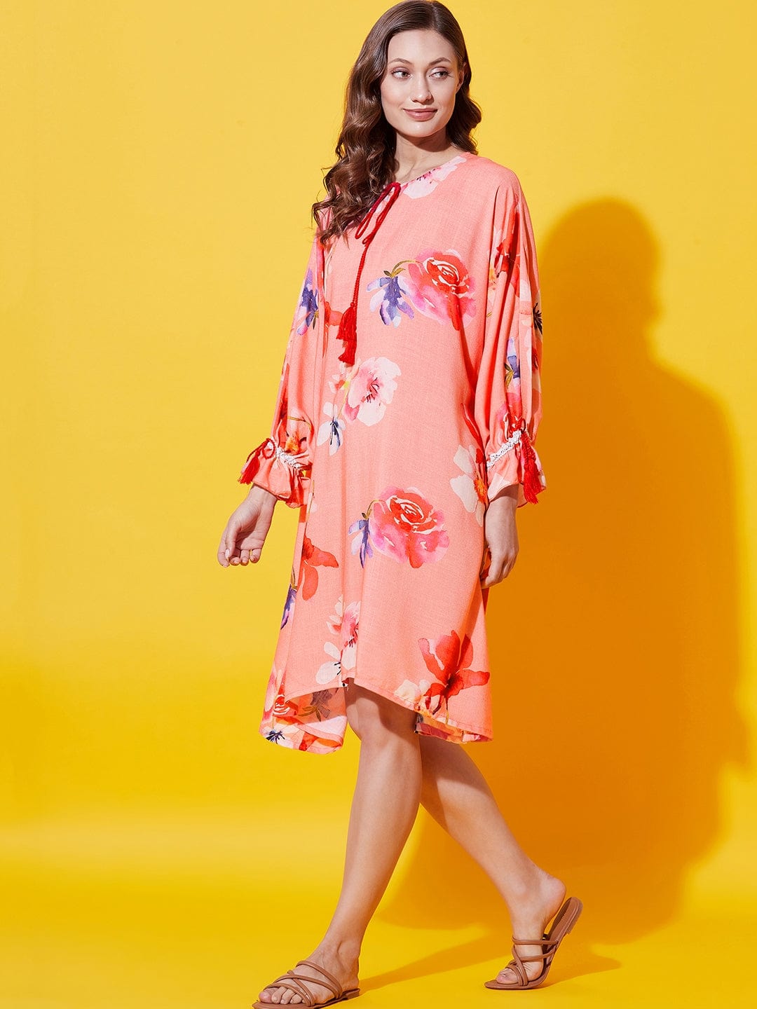 The Kaftan Company Nightdress Peach Floral Supersoft Nap Dress